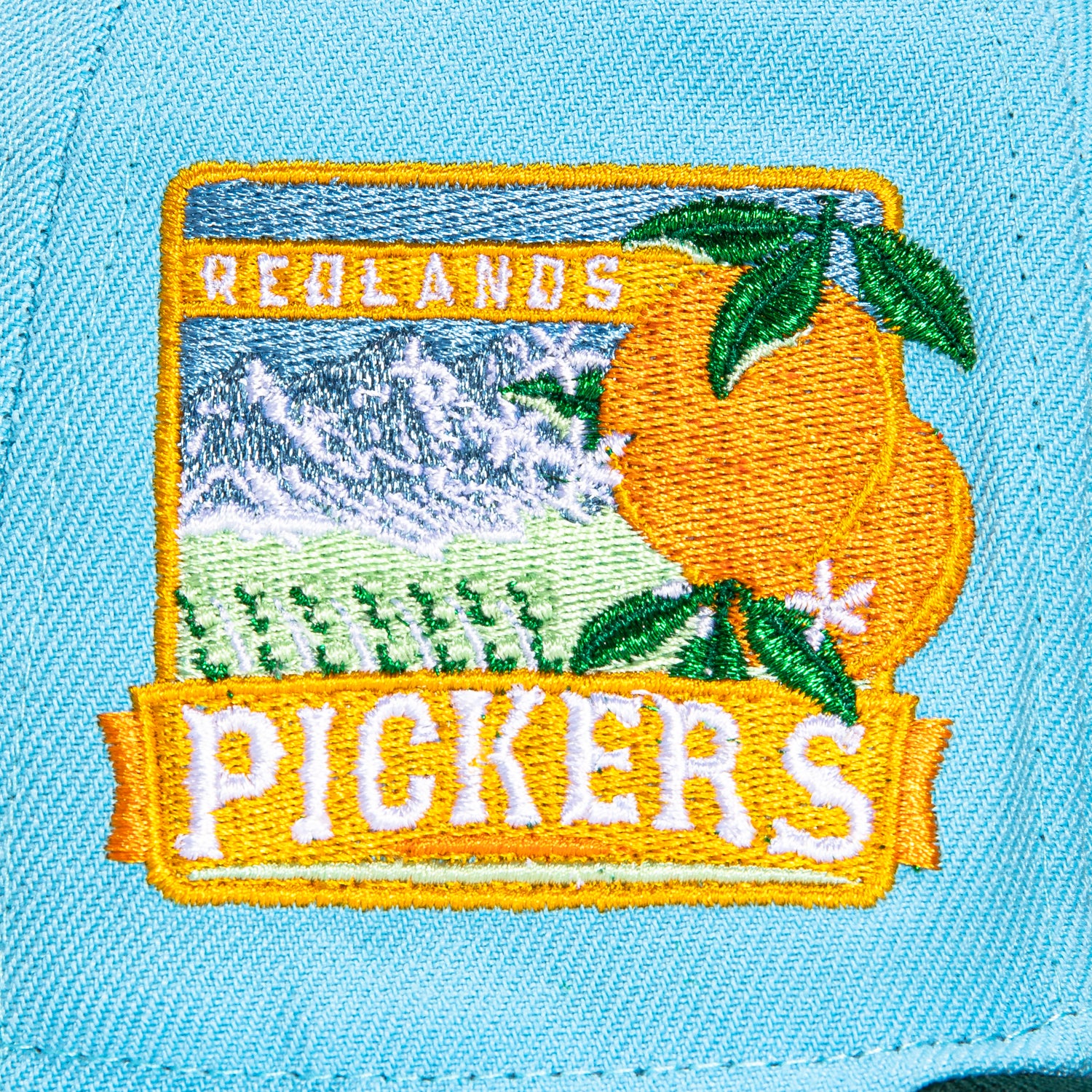 New Era 59Fifty Inland Empire 66ers Redlands Pickers Patch Hat - Light Blue & Green Baseball Cap for Men & Women - Perfect for Sports Fans, Streetwear & Casual Outfits