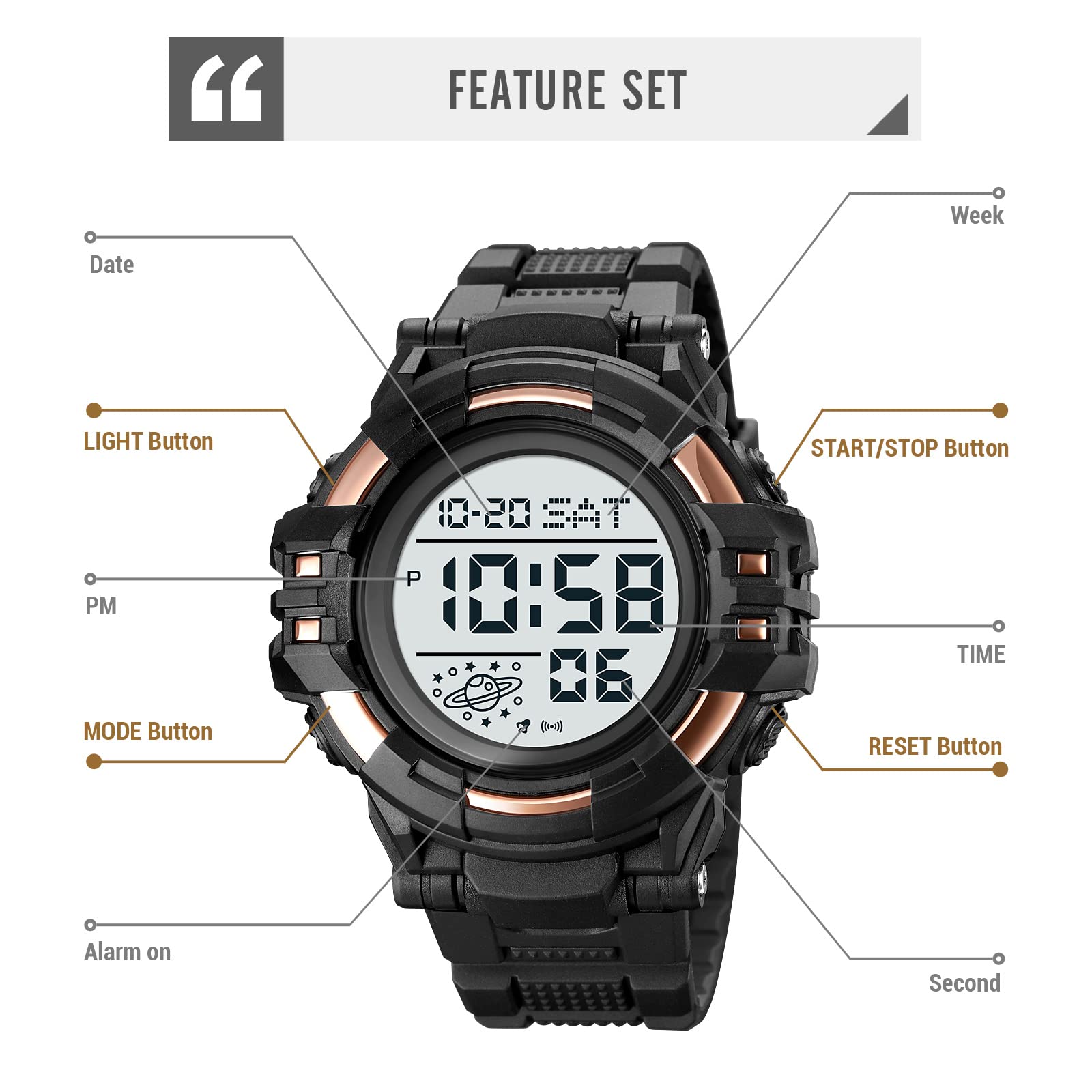 Gosasa Men's Digital Sports Watch - Waterproof LED Stopwatch with Countdown, 12/24 Hour Display & Multifunction for Running, Gym, Outdoor Activities | Perfect for Athletes & Fitness Enthusiasts