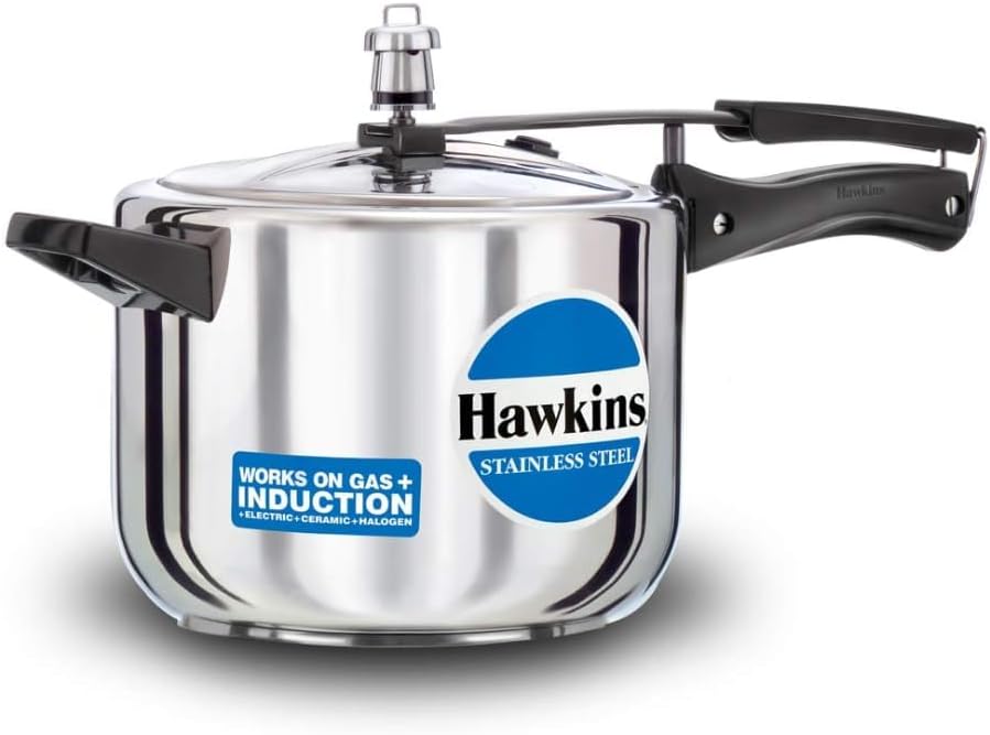 Hawkins HSS50 5L Stainless Steel Pressure Cooker - Fast & Safe Cooking for Soups, Stews, Rice & More | Perfect for Home Kitchens & Camping