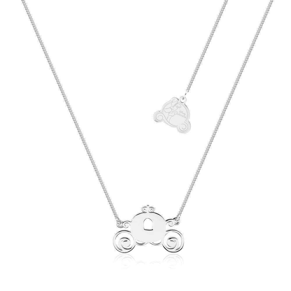 Disney Cinderella Carriage Sterling Silver Pendant Necklace - 40cm Elegant Jewelry for Women - Perfect for Prom, Wedding & Special Occasions