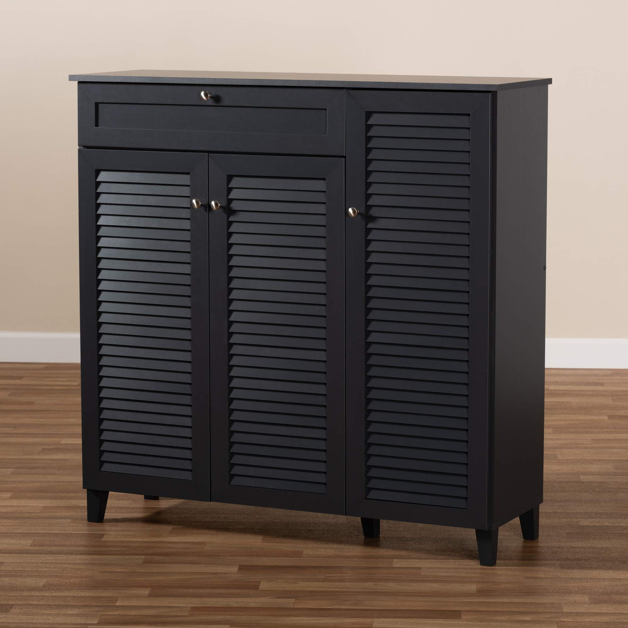Baxton Studio Shoe Cabinet with Storage - Modern Gray Entryway Organizer for Shoes, Boots & Accessories | Perfect for Small Spaces, Hallways & Closets