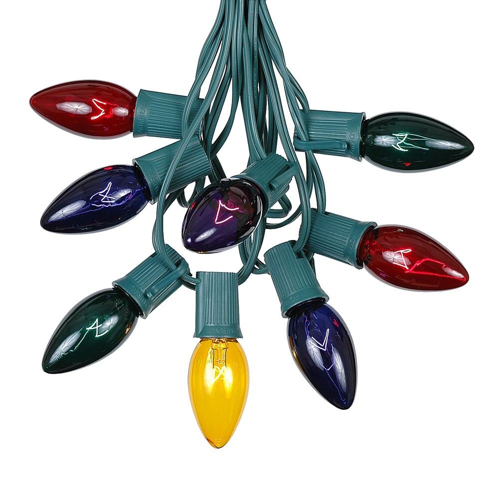 C9 Multi Christmas String Light Set - 25ft Green Wire Outdoor Christmas Lights for Roofline, Patio & Hanging Decorations - Perfect for Holiday, Party & Home Decoration