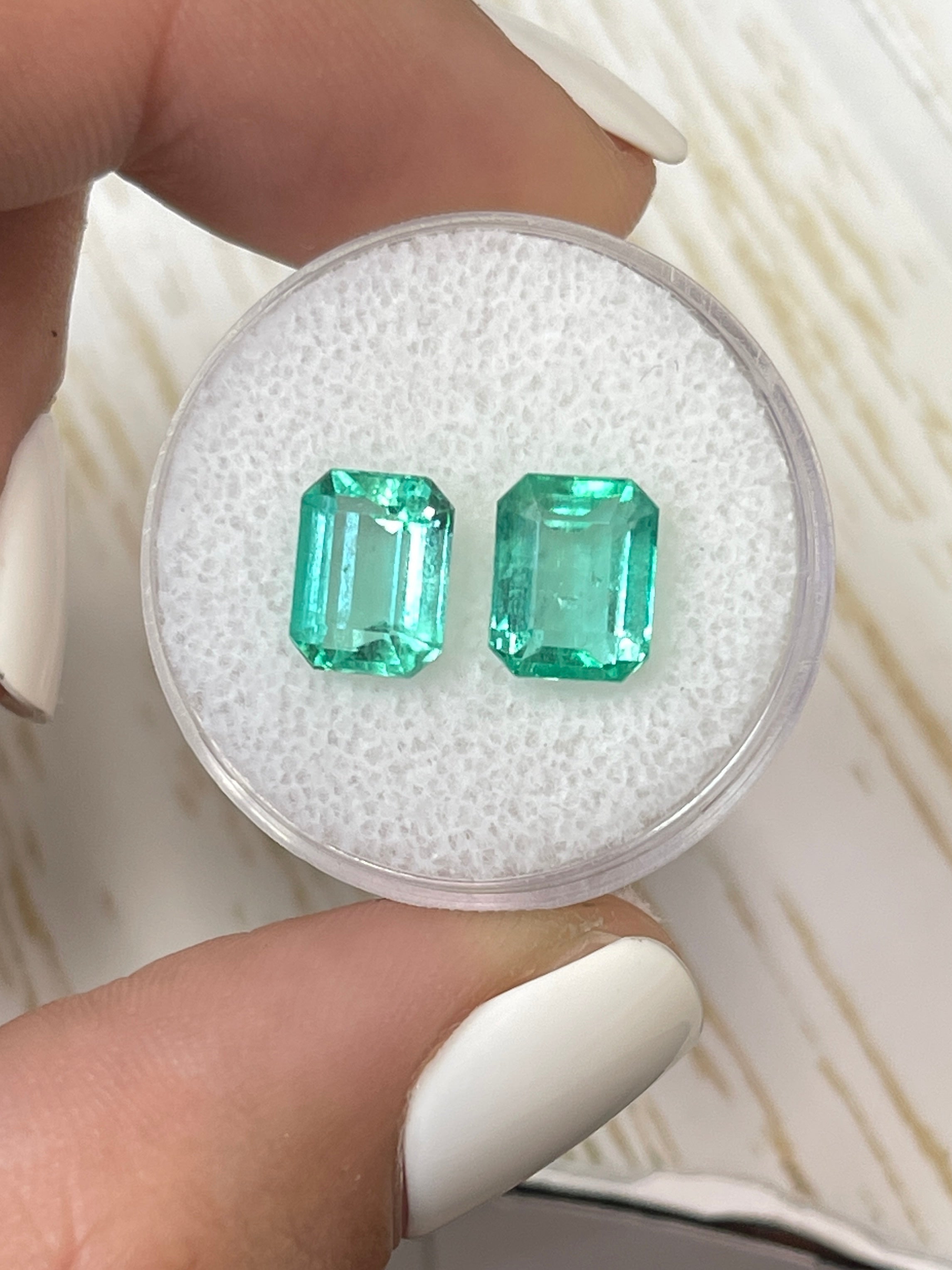 3.03tcw 8x6 Matching Green Loose Colombian Emeralds - Emerald Cut Gemstones for Jewelry Making, Engagement Rings & Fine Collections