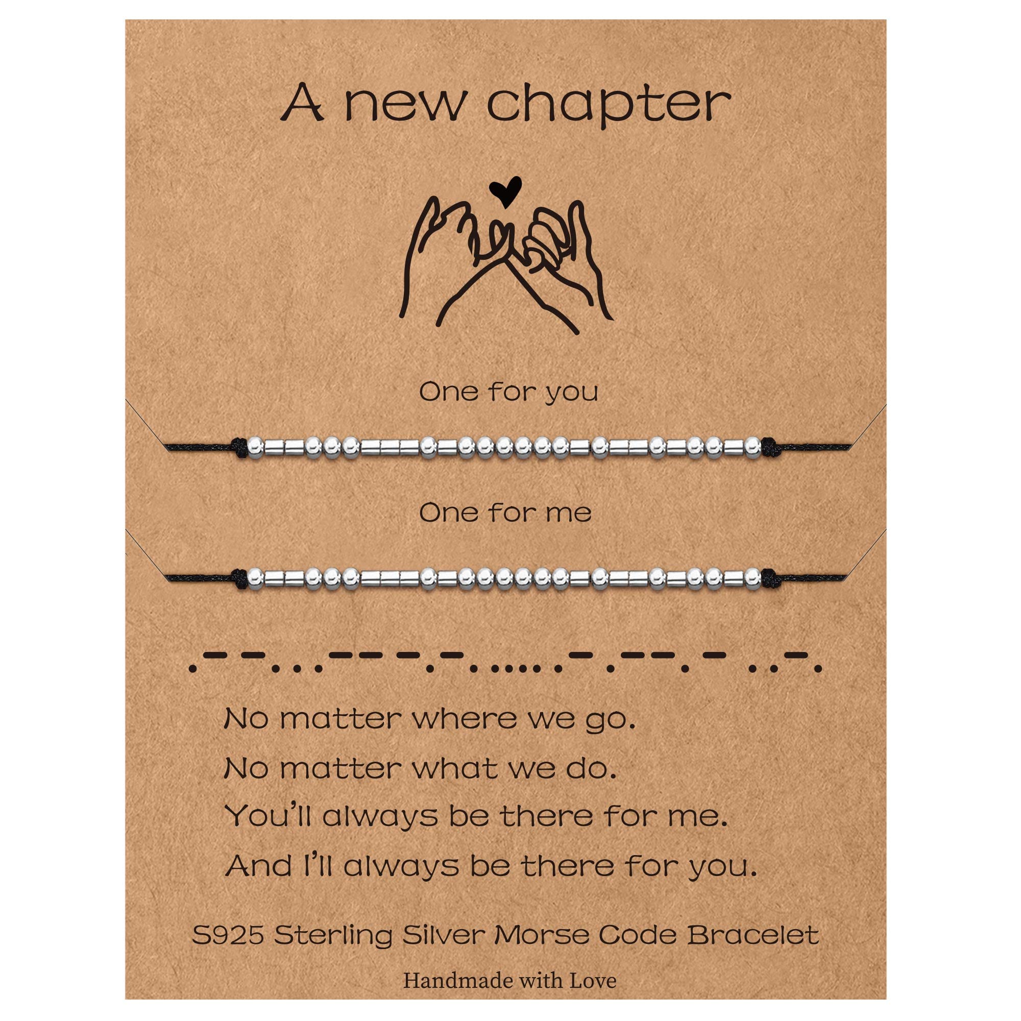Sterling Silver Morse Code Bracelet Set - 2pcs Pinky Promise Couple Bracelets for Women, Friendship Jewelry Gifts for Sister, Best Friend & Couples | Birthday Present, Anniversary Gift for Her | Perfect for Everyday Wear, Date Nights & Special Occasions