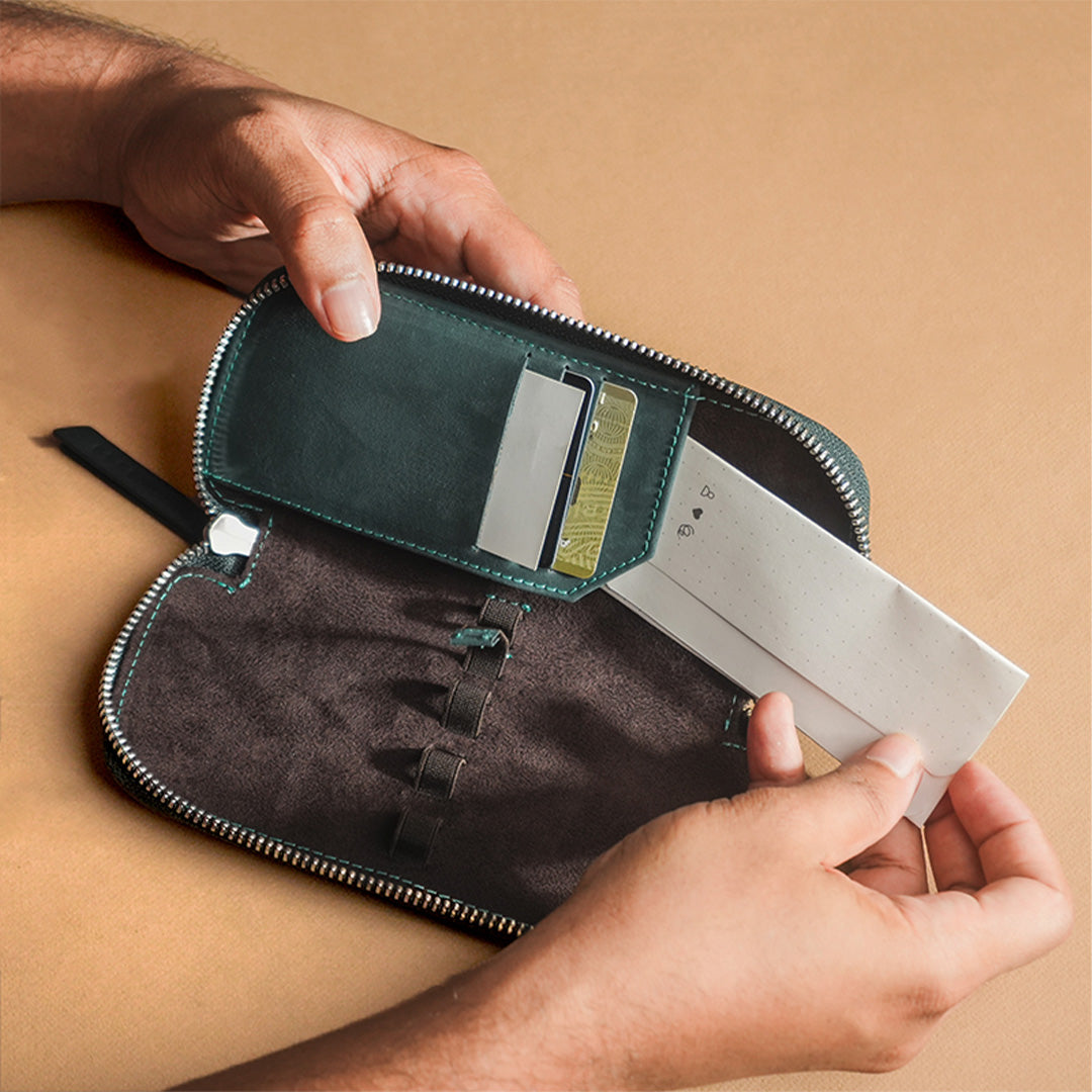 Premium Leather Adjustable 3-Pen Pouch - Blue | Stylish Pen Holder for Office, School & Travel | Perfect Gift for Writers & Professionals