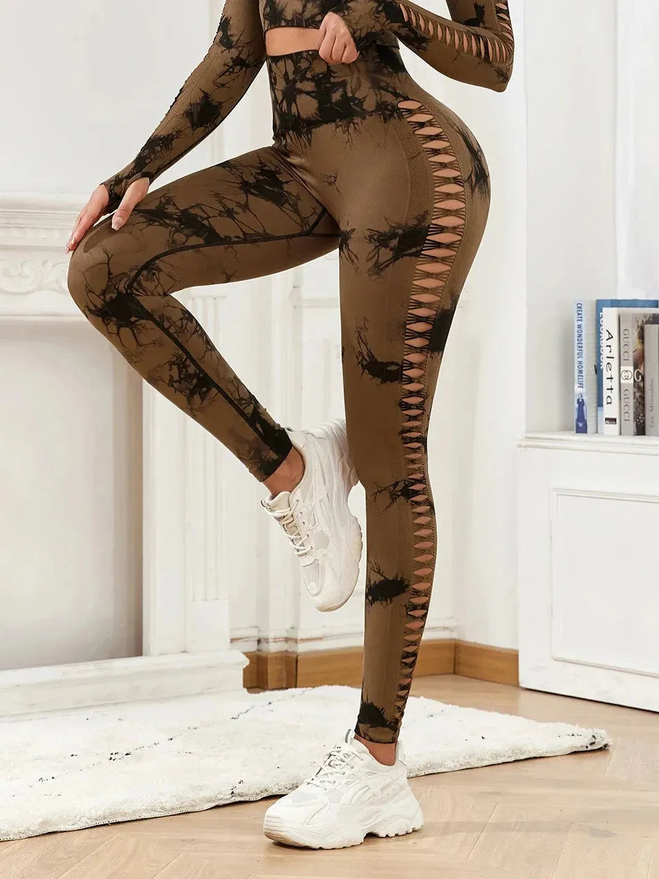 Tie Dye Seamless Yoga Pants Set for Women - Butt Lifting Workout Leggings with Hollow Out Design | Perfect for Gym, Yoga & Fitness Training