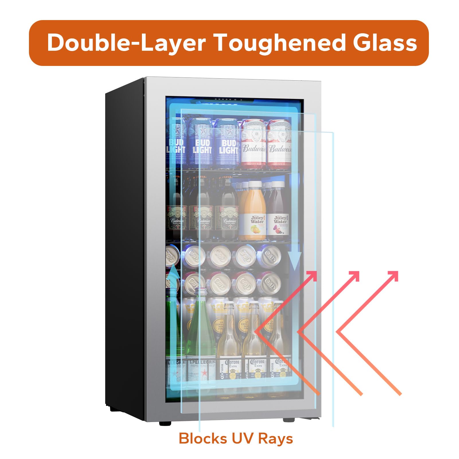 Ca'Lefort 121 Can Beverage Refrigerator - Compact Glass Door Drink Cooler for Beer, Soda & Wine | Under Counter Freestanding Mini Fridge for Home, Kitchen, Office & Bar | Perfect for Parties, Entertaining & Daily Beverage Storage