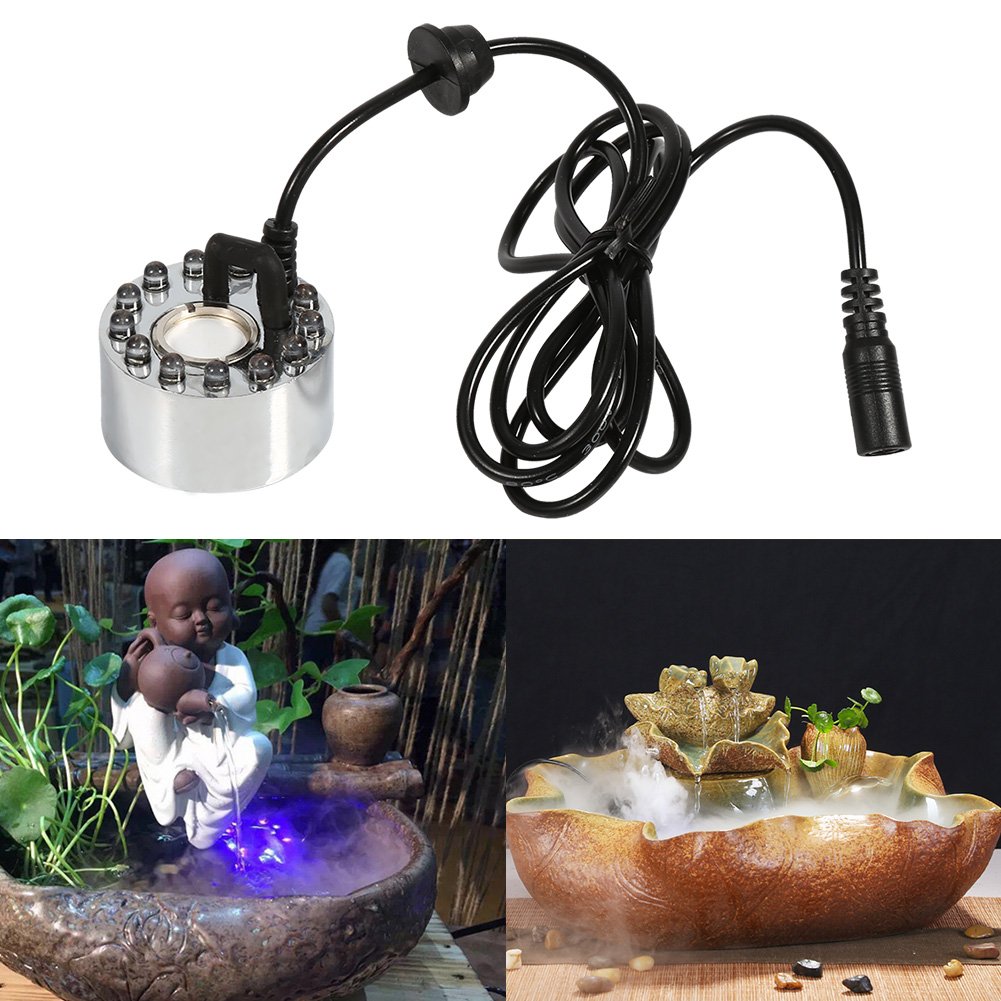12 LED Mist Maker with Fog Machine Atomizer - Water Pond Fountain Fogger, Mini Air Humidifier for Indoor Fountains, Fish Tanks & Rockeries | Perfect for Home Decor, Aquariums, and Water Features (Adapter Not Included)