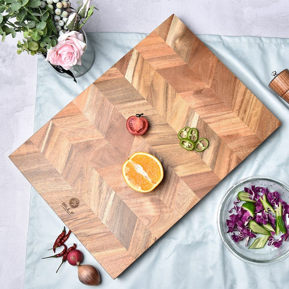 Premium Acacia Wood Cutting Board with End Grain - Large Kitchen Chopping Board for Meat, Vegetables & Fruits - Durable Wooden Cutting Board for Chefs & Home Cooking