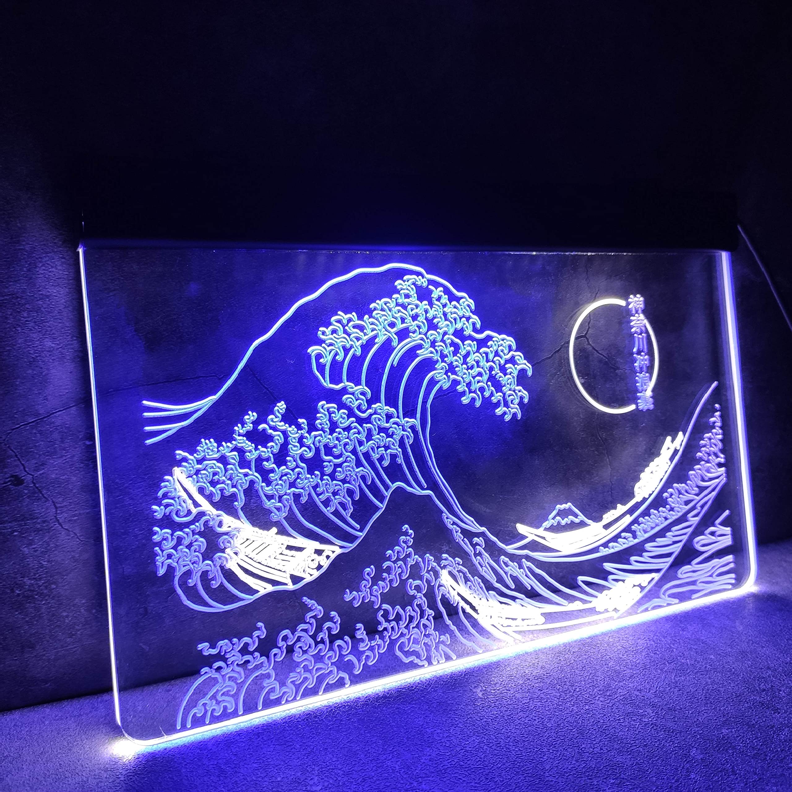 The Great Wave Off Kanagawa LED Neon Sign - Japanese Katsushika Hokusai Wall Art, Ukiyoe Style Blue & White Neon Light for Home & Office Decor (8x12 Inches) - Perfect for Living Room, Bedroom, Bar or Cafe Decoration