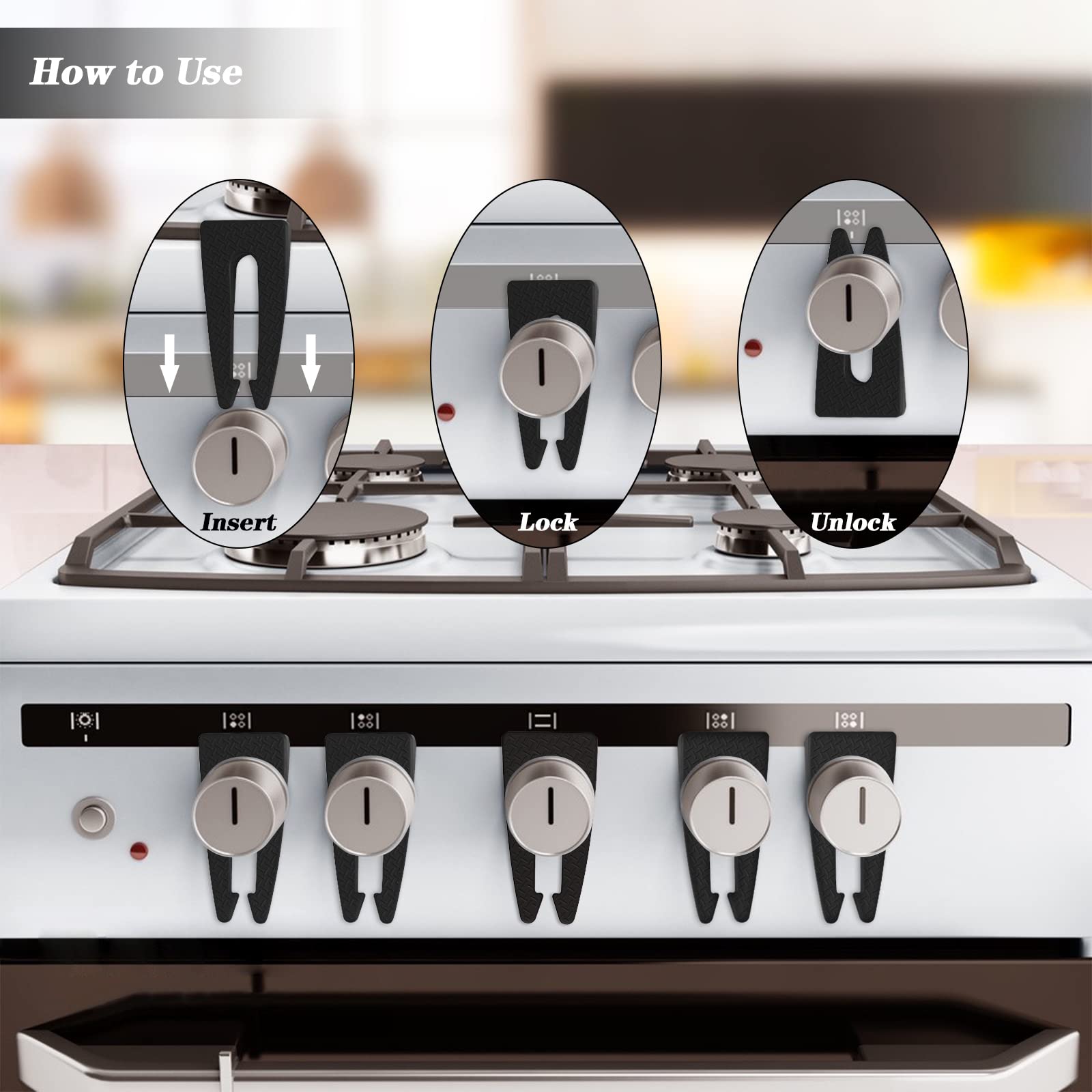 Child Safety Stove Knob Covers - 6 Pack Gas Range Baby Proofing Locks, Easy Installation & Use (Black) | Protect Kids from Burns in Kitchen