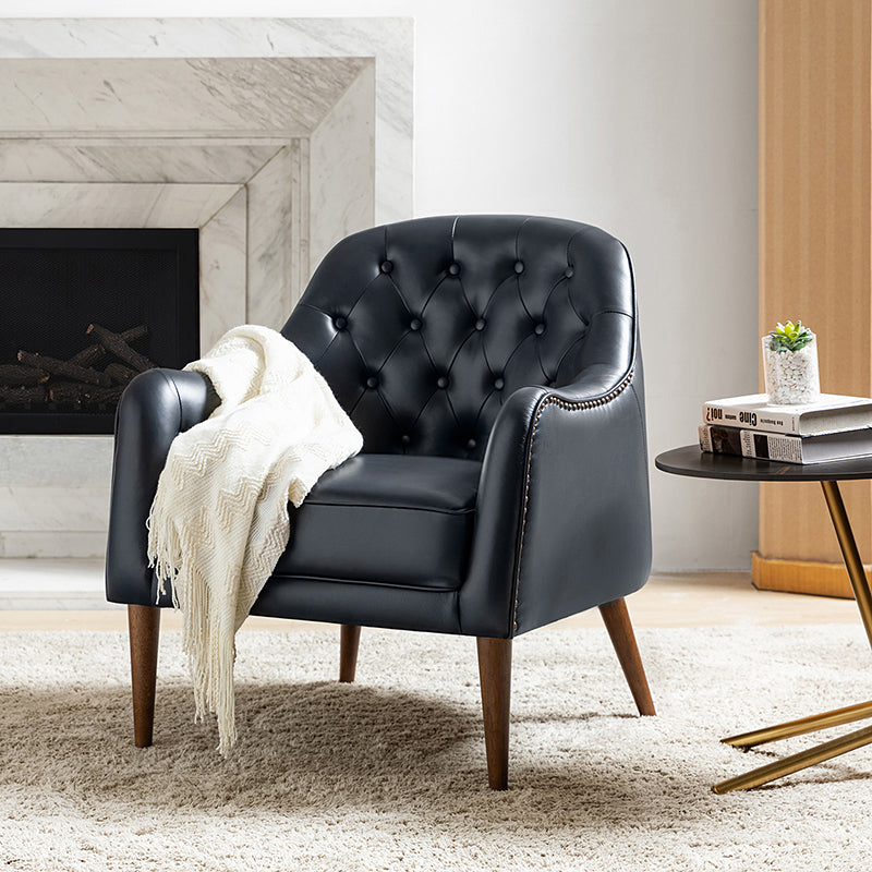 **Casio Genuine Leather Barrel Chair with Wooden Legs – Stylish Accent Chair for Living Room, Office, or Lounge**