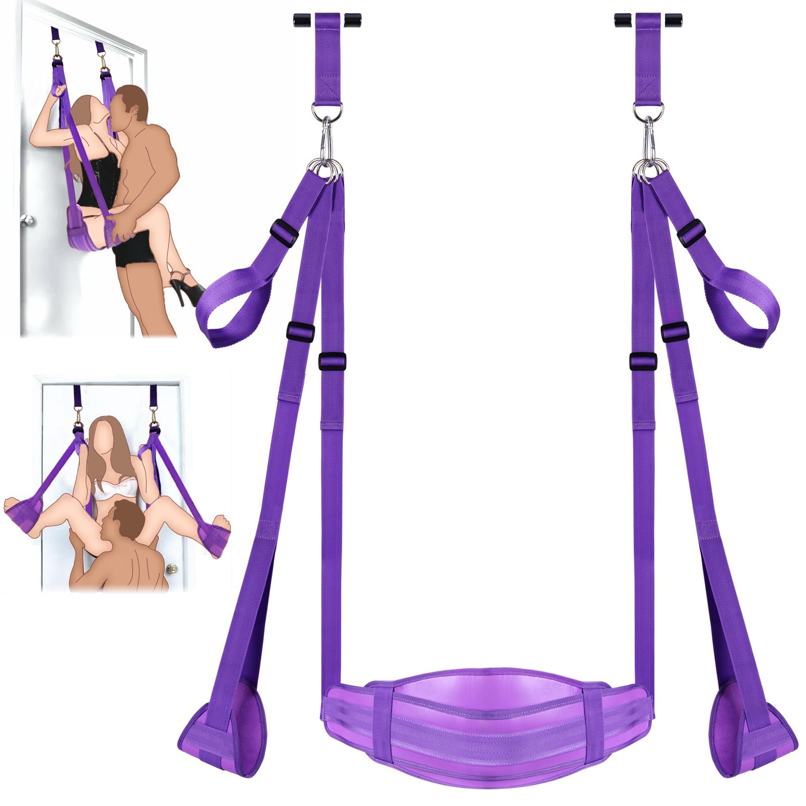 BDSM Door Sex Swing with Seat - Adjustable Bondage Swing for Couples, Soft Leather & Plush Support, Holds up to 300lbs - Perfect for Bedroom Play, BDSM Exploration & Spice Up Your Relationship (Purple)