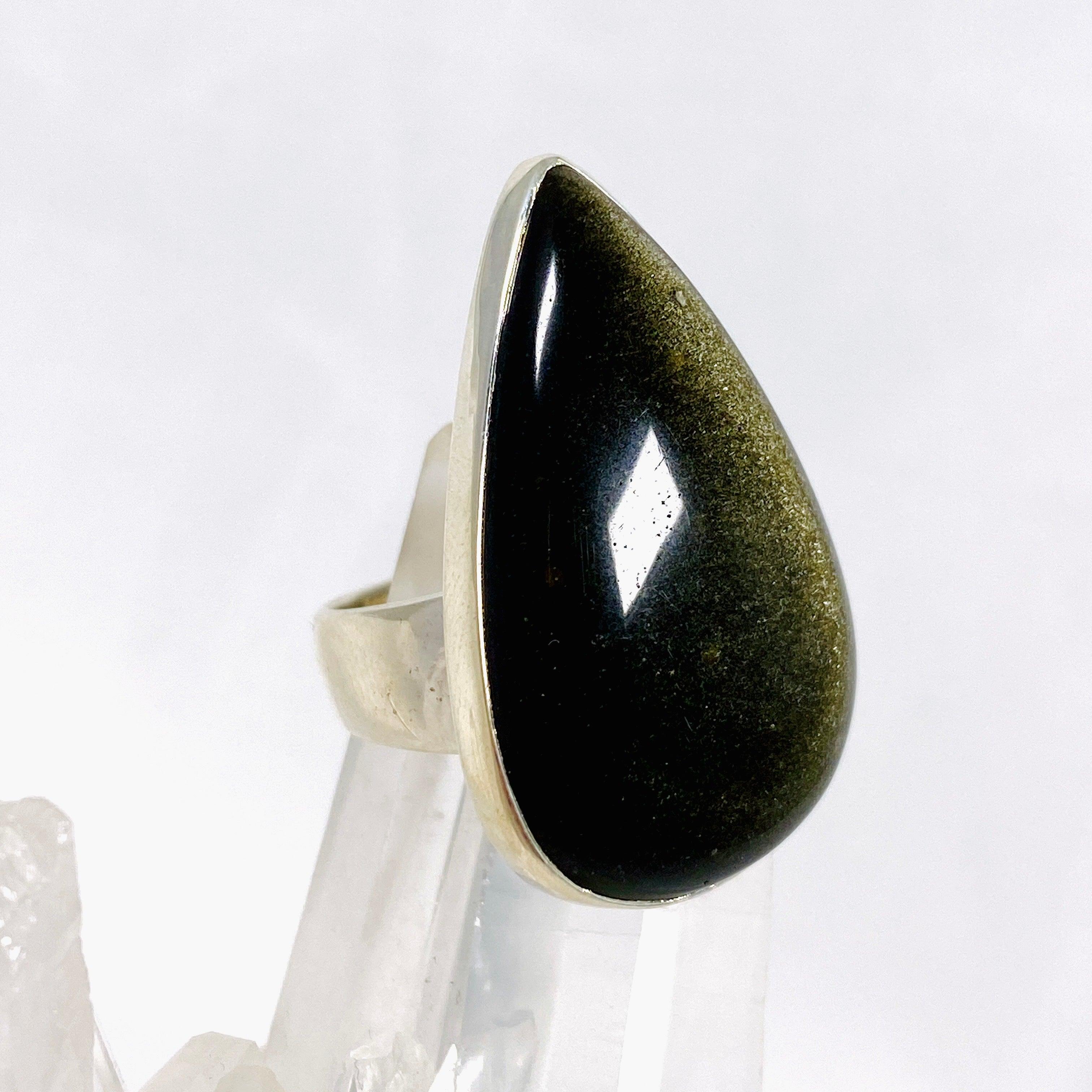 Goldsheen Obsidian Teardrop Ring - Size 8 - KRGJ2922 - Elegant Black Gemstone Jewelry for Women, Perfect for Evening Parties & Special Occasions