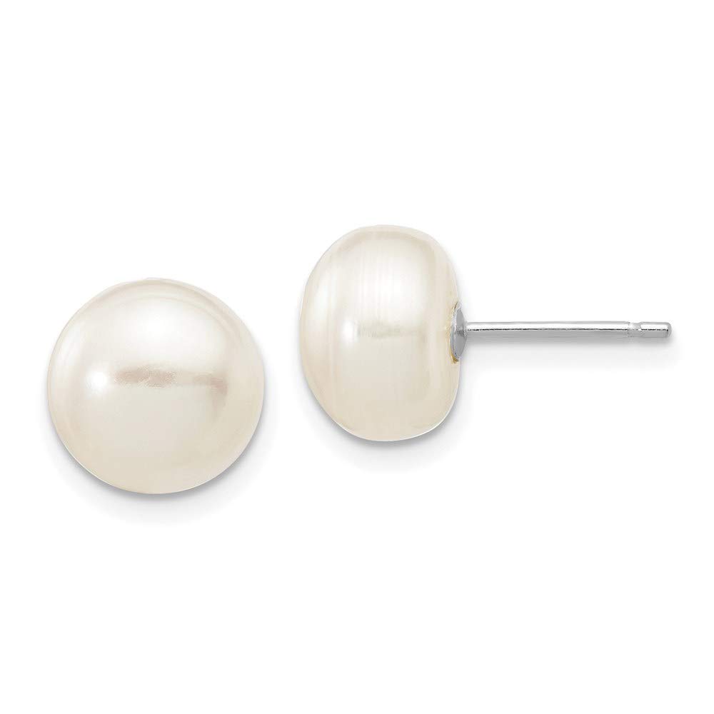 14K White Gold Freshwater Cultured Pearl Stud Earrings (8-9mm) - Classic Button Design for Women, Perfect for Weddings, Parties & Everyday Elegance