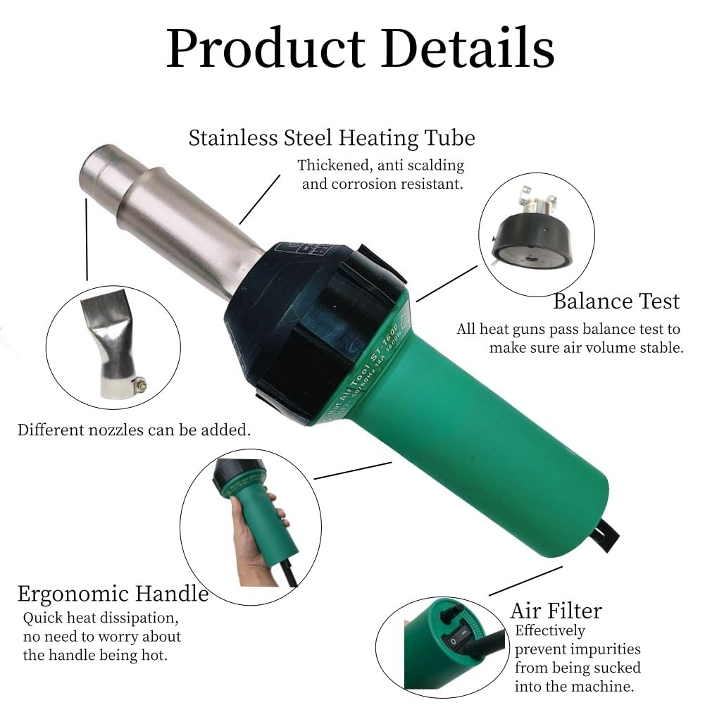 110V 1600W Professional PVC Roofing Welding Kit - Heavy Duty Heat Gun with Seam Rollers, Tester Probe & Weld Nozzle - Perfect for Roof Repairs, Plastic Welding & DIY Projects - Hot Air Welder for PVC, Vinyl & Plastic Materials