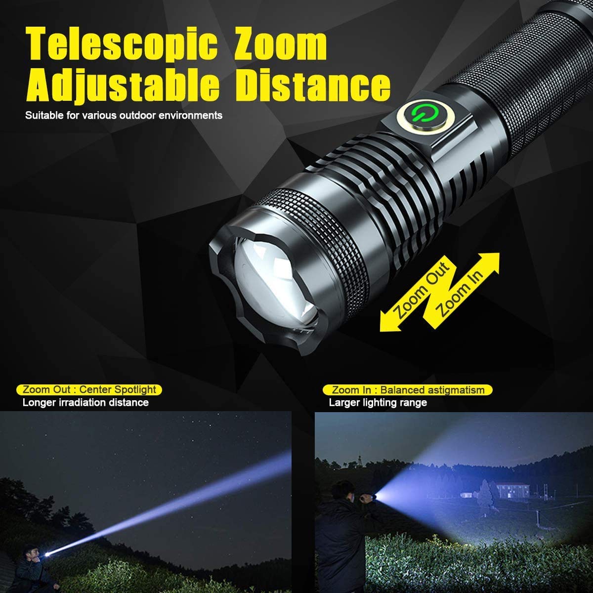 BESTSUN 1000,000 Lumens XHP70 LED Flashlight - Rechargeable High Power Handheld Torch with 5 Modes, Zoomable & Waterproof for Outdoor Adventures, Hiking, Camping, Fishing, Hunting, Emergency & Night Security