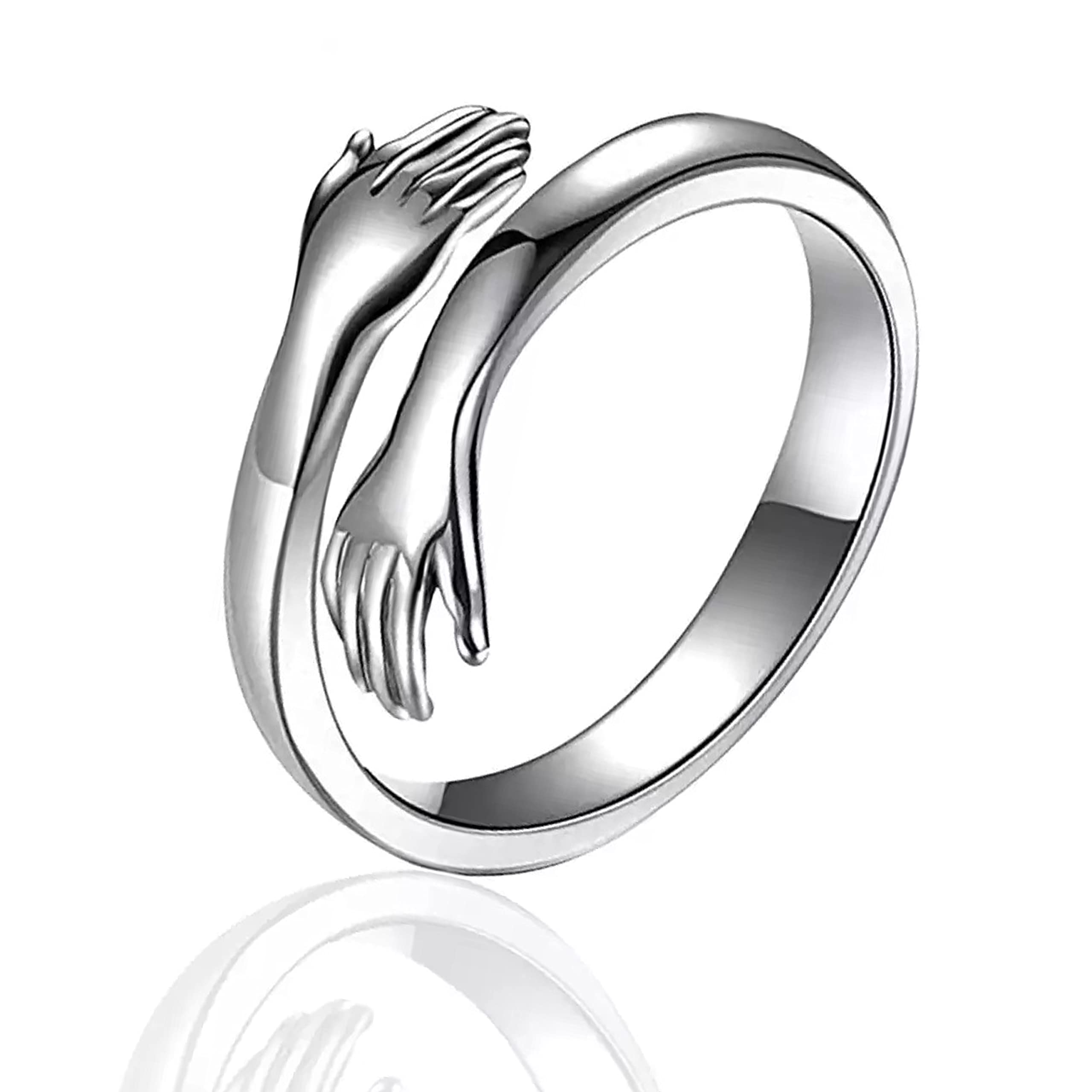 Stylish Stainless Steel Couple Rings for Women & Men - Adjustable Promise Hug Rings - Silver Matching Love Bands for Anniversary, Valentine's Day & Romantic Gifts - Perfect for Weddings, Engagements & Couple Jewelry