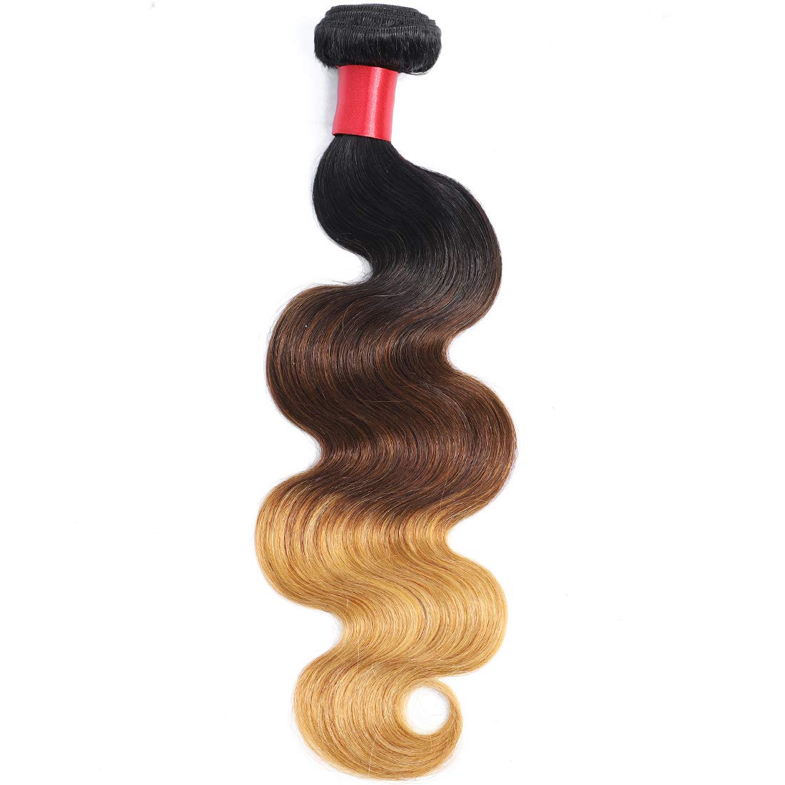 AUTTO 100% Virgin Brazilian Human Hair Weaves Extensions - 3 Bundles Body Wave Ombre 1B/4/27 Honey Brown Hair 14