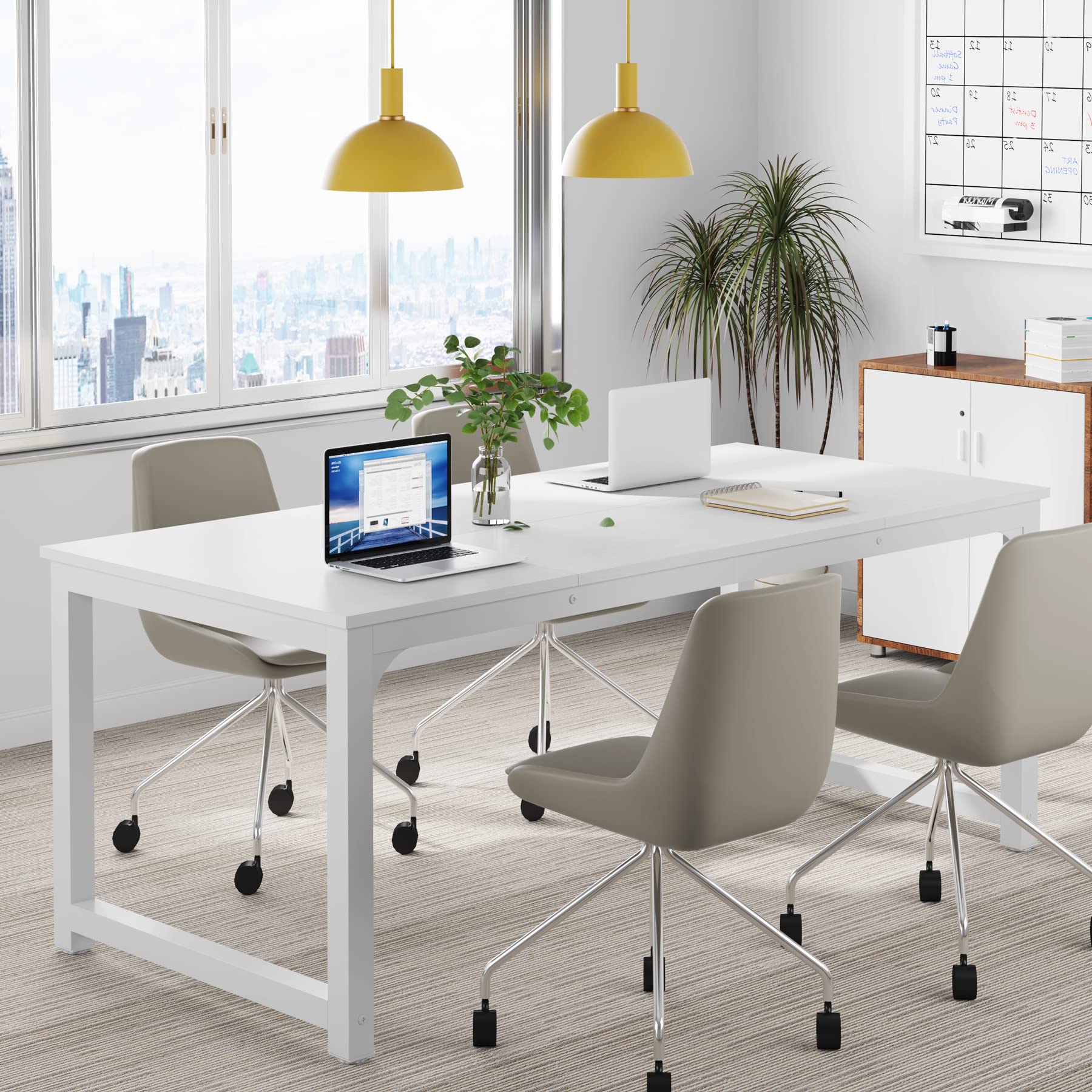 Tribesigns Modern Computer Desk 63 x 31.5 Inch, Large Executive Office Desk with Spliced Desktop - Home Office Workstation, Study Writing Table for Work & Gaming (White) - Perfect for Small Spaces & Remote Work Setup