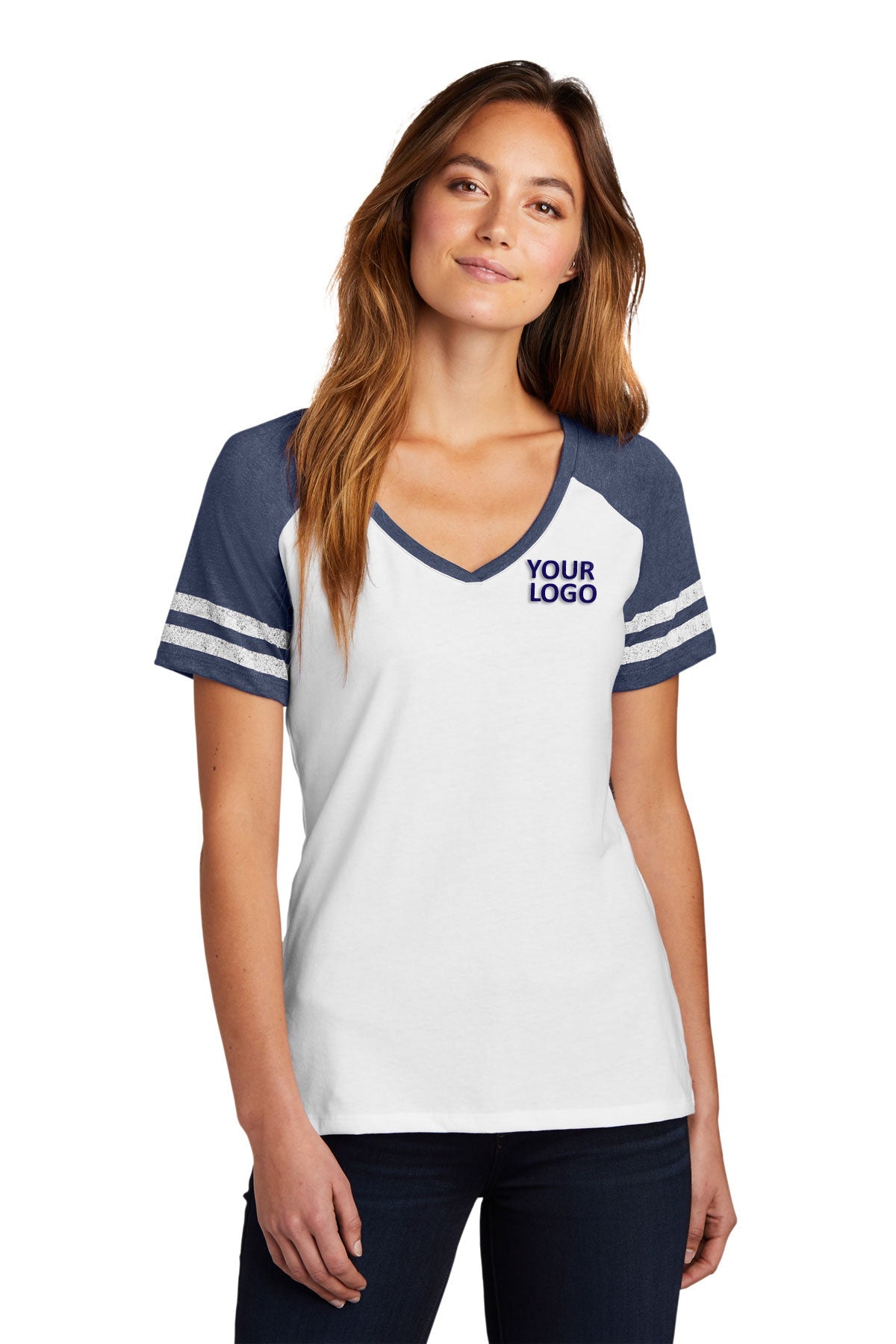 White/ Heathered TRUE Navy