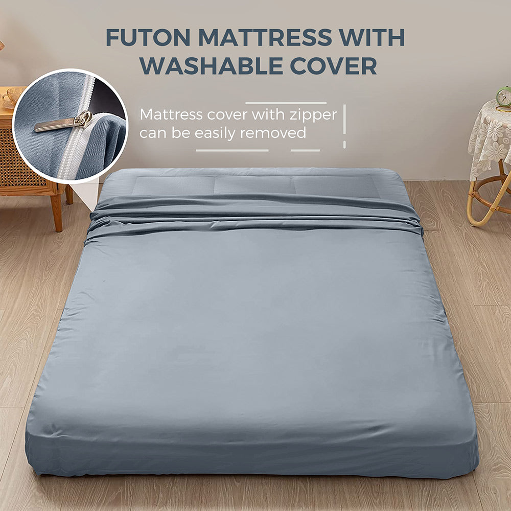 MAXYOYO Padded Comfortable Floor Mattress - Blue Gray | Extra Thick Foldable Guest Bed | Perfect for Camping, Sleepovers & Small Space Living