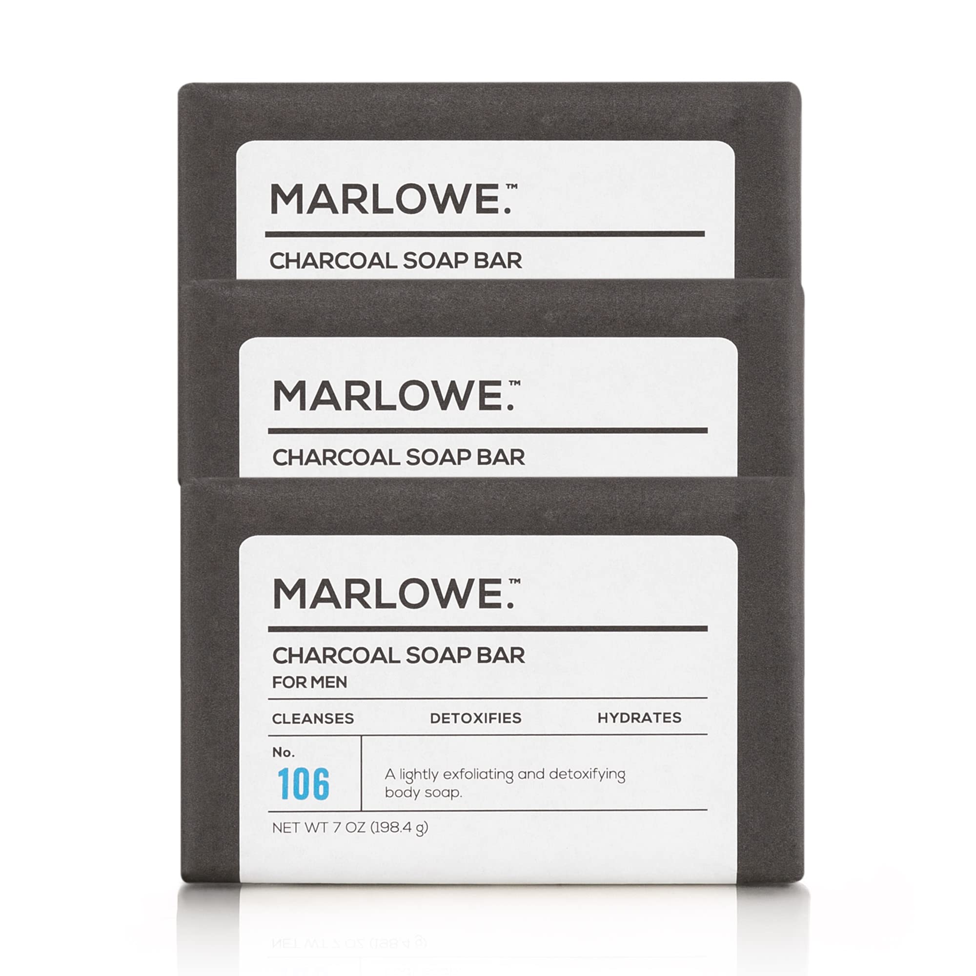 Natural Charcoal Soap Bar for Men - 7oz (3 Pack) | Deep Cleansing, Purifying & Hydrating Body Soap with Shea Butter, Olive Oil & Green Tea Extract | Fresh Woodsy Scent | Ideal for Acne-Prone Skin & Post-Workout Cleansing