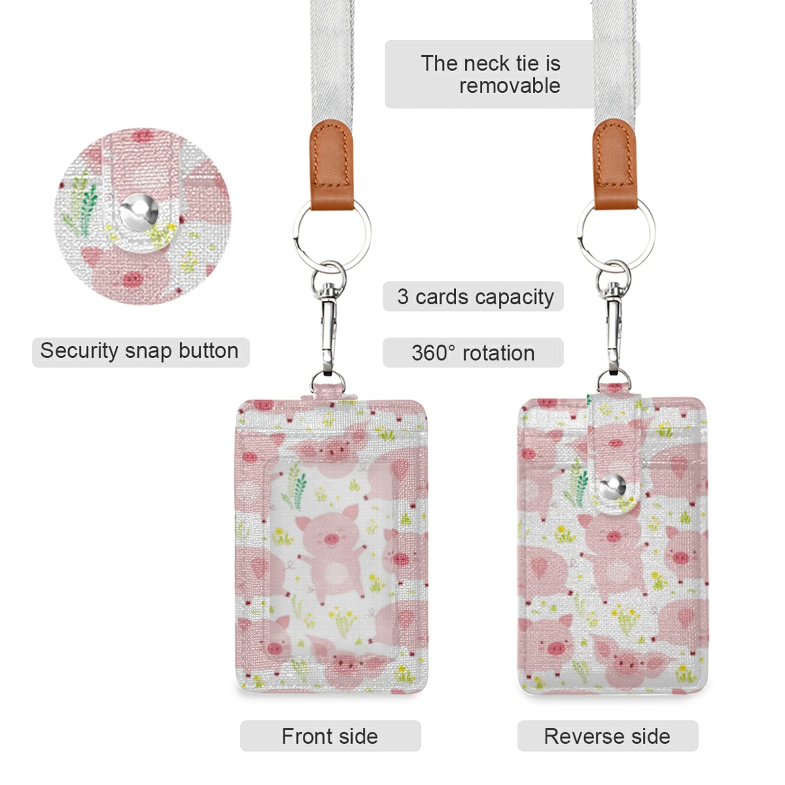 Vertical Leather ID Badge Holder with Lanyard - Office & School Staff Use