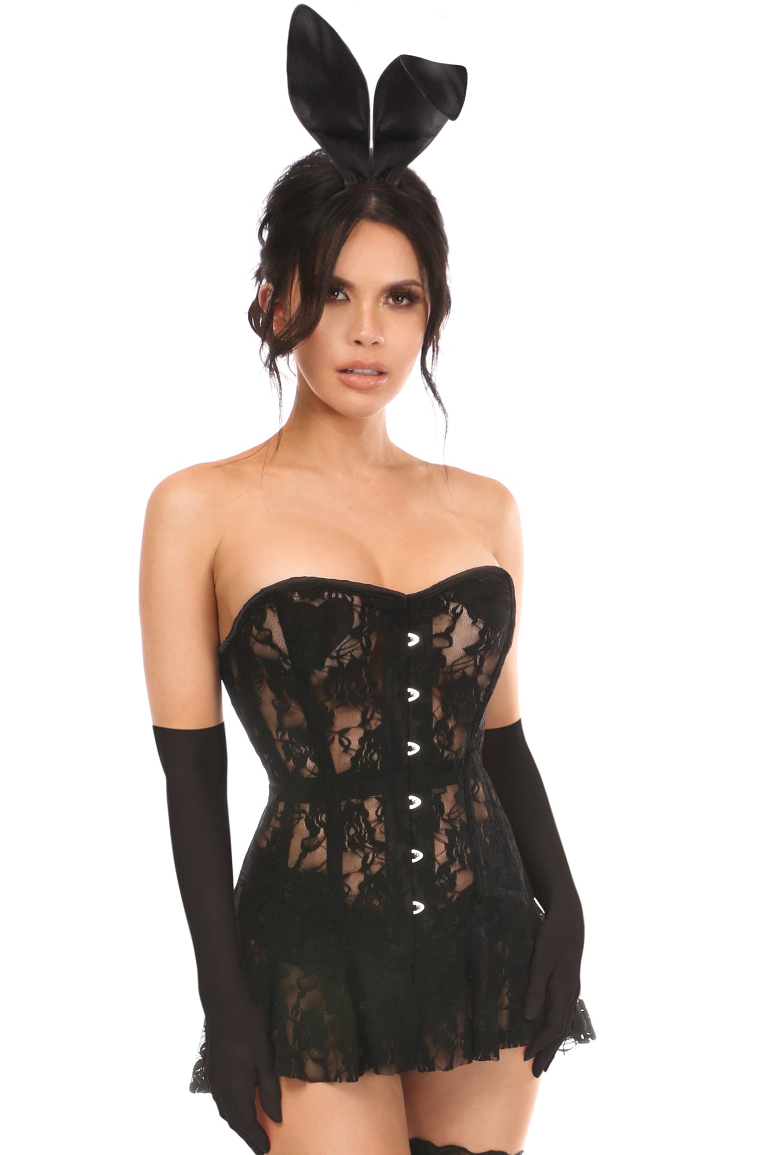 Sexy Black Bunny Costume for Women - 4 Piece Daisy Corset Set | Perfect for Halloween, Cosplay, and Boudoir Photography