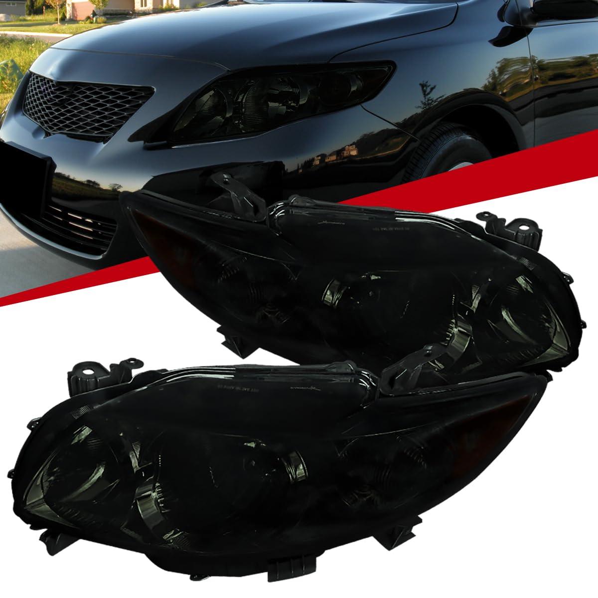 2009-2010 Toyota Corolla XLE CE Sedan Replacement Smoke Lens Headlights - LED Driving Lamps for Night Visibility & Style Upgrade | Perfect for Daily Commute, Road Trips & Car Customization