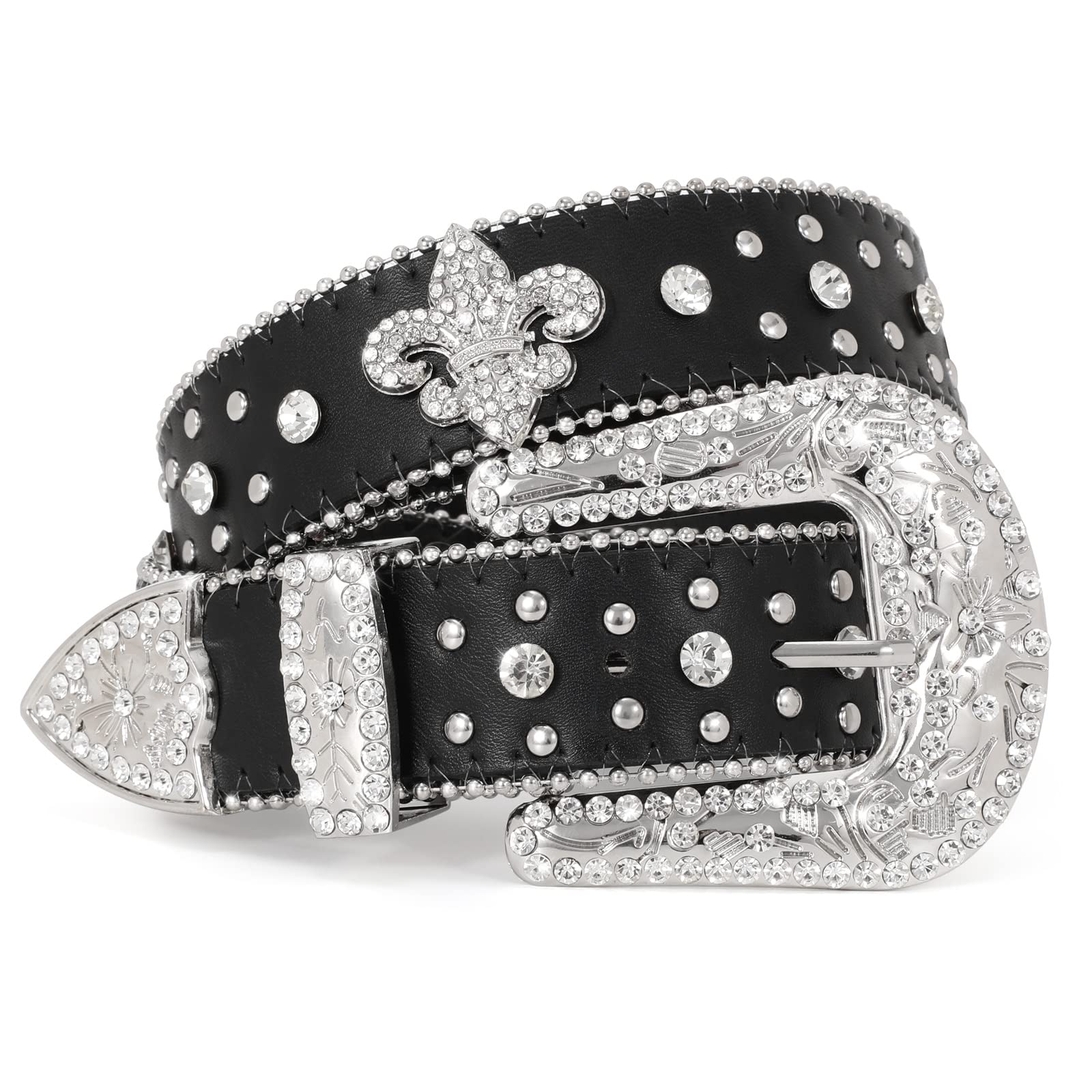 SUOSDEY Rhinestone Belt for Women - Sparkling Leather Studded Belt for Dresses, Jeans & Western Outfits | Perfect for Cowgirl Style, Parties & Fashion Accessories