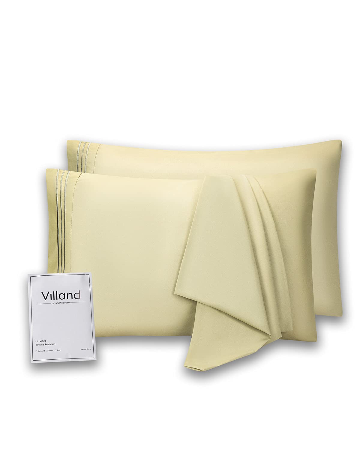 Villand 1800 Thread Count Brushed Microfiber Pillowcase Set of 2 - Ultra Soft, Stain & Fade Resistant Luxury Hotel Quality Pillow Cases with Envelope Closure for Bedroom, Guest Room & Airbnb