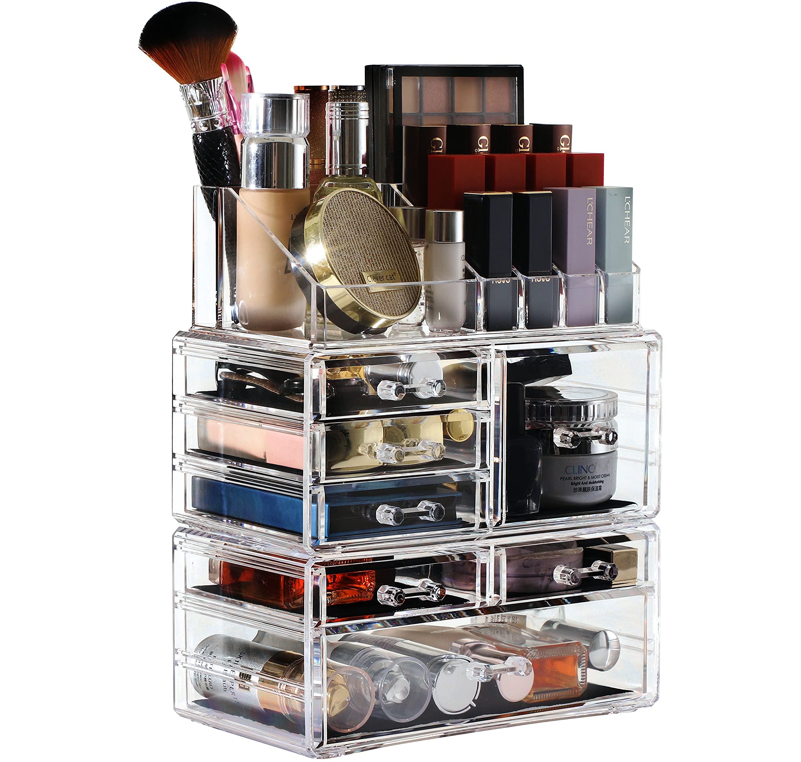 3-Pack Clear Acrylic Makeup Organizer with 7 Stackable Drawers - Skincare, Jewelry & Hair Accessories Storage for Vanity, Bathroom & Bedroom - Perfect Beauty Desk Organizer for Cosmetics & Small Items
