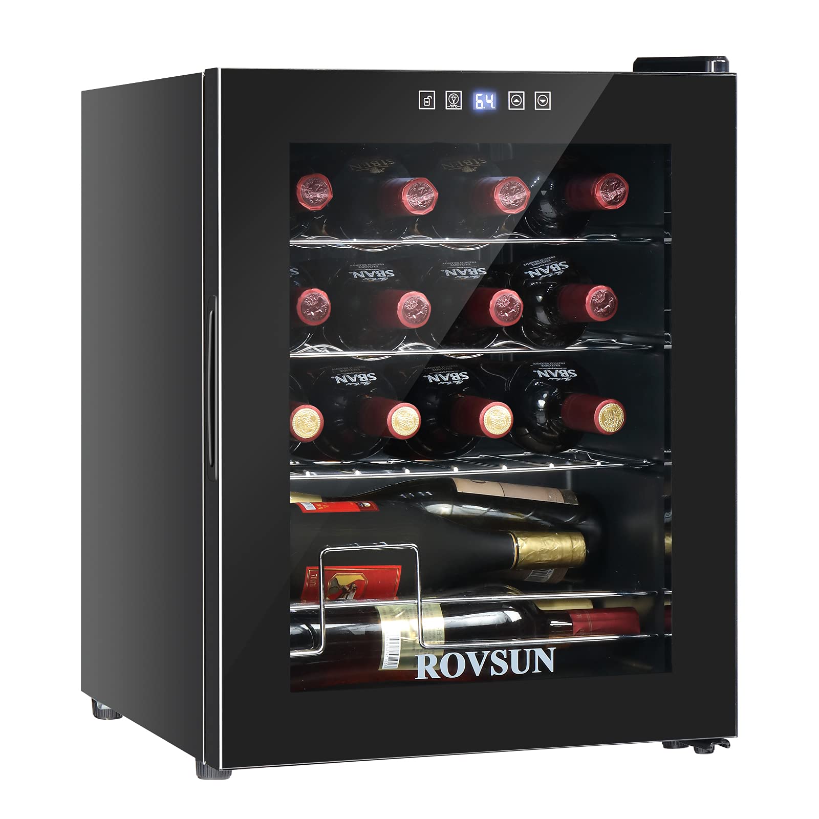 ROVSUN 16 Bottle Wine Cooler Refrigerator - Freestanding Compressor Wine Chiller with Digital Temperature Control & Double-Layer Glass Door - Perfect for Storing Red Wine, White Wine, Champagne and Beer - Ideal for Home Bars, Restaurants, and Entertaining Guests