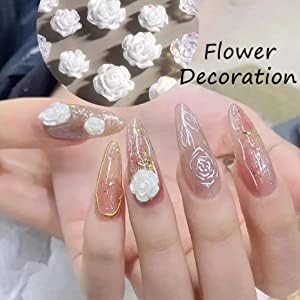 3D White Acrylic Rose & Aurora Camellia Nail Charms - 60Pcs DIY Nail Art Flowers for Nail Decorations | Perfect for Bridal, Party, Salon & Home Manicure Designs