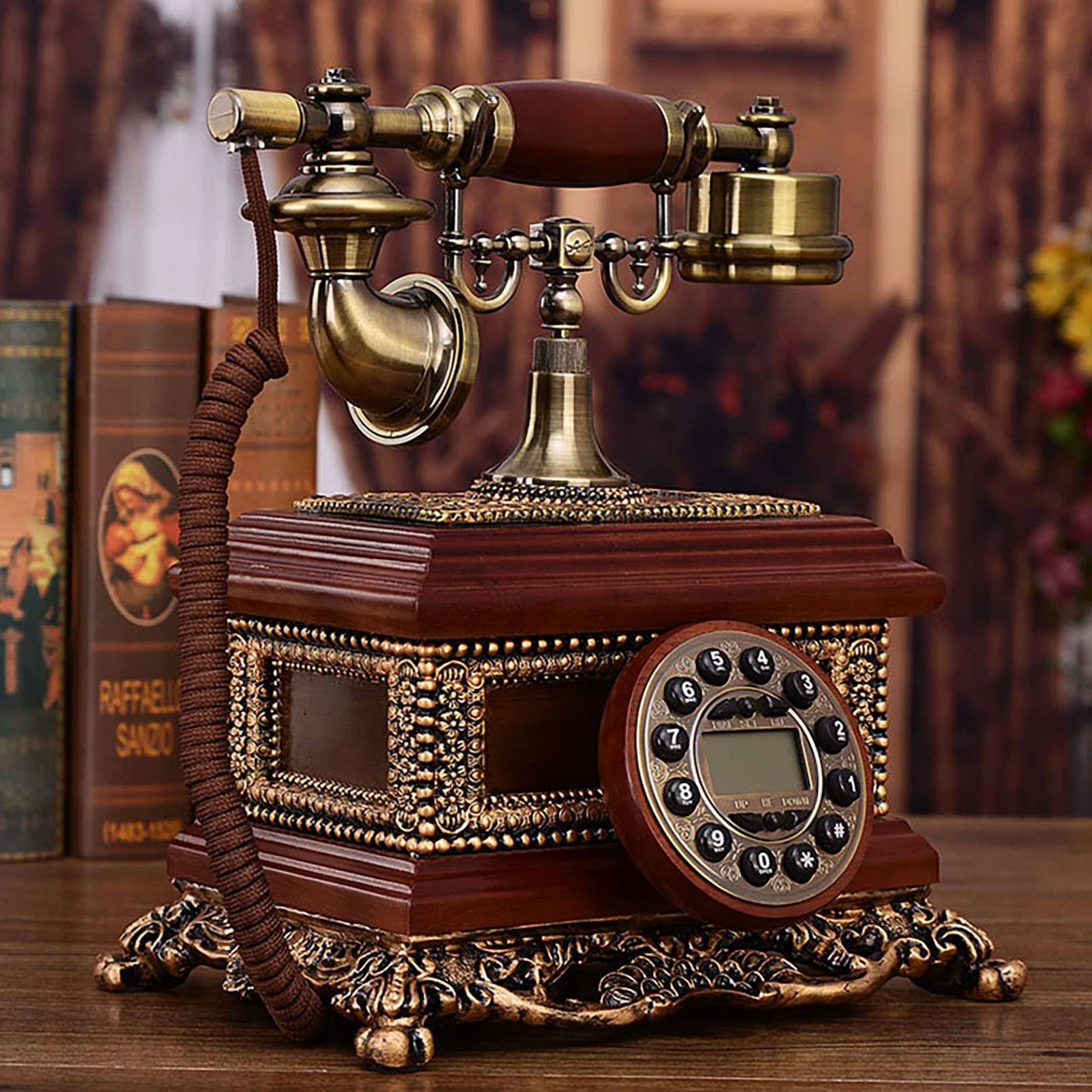 Vintage Retro Push Button LCD Display Landline Telephone - Antique Old Fashioned Phone for Home, Office & Hotel Decor - Perfect for Vintage Themed Rooms, Classic Interior Design & Nostalgic Gifts