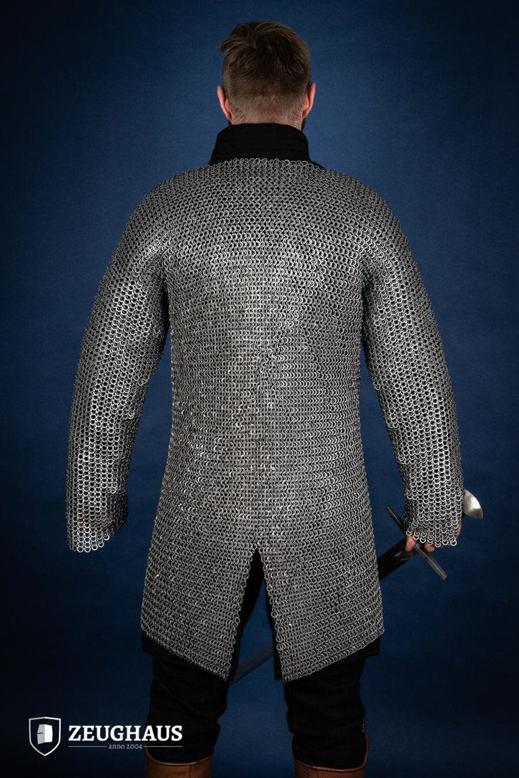 Chainmail Hauberk - 9mm Flat Ring Wedge Riveted Steel Armor - Medieval Battle-Ready & LARP Costume - Perfect for Renaissance Fairs, Cosplay & Historical Reenactments