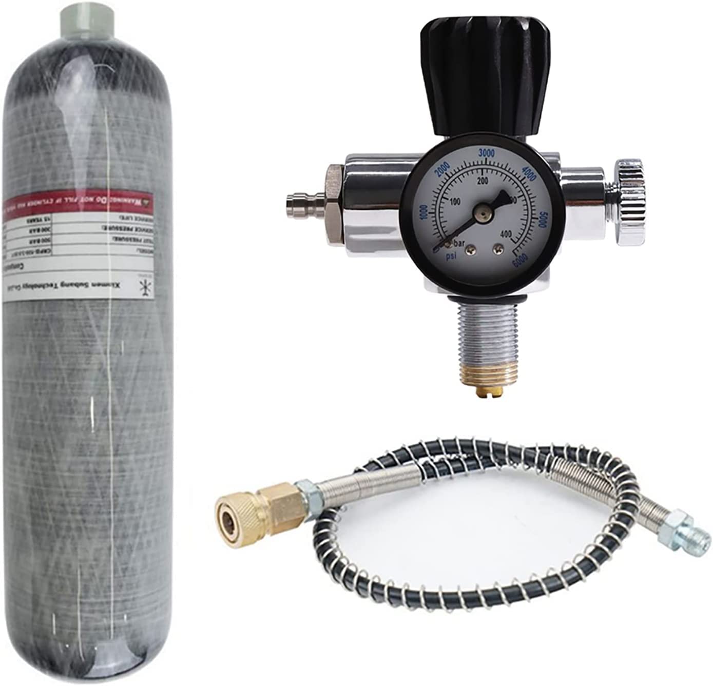 TUXING 4500psi Carbon Fiber Air Tank 3L (Empty) & PCP Paintball Filling Station with Pressure Gauge Valve - High Pressure Scuba Tank for PCP Air Rifles, Paintball Guns & Diving - Perfect for Outdoor Sports, Hunting & Underwater Adventures