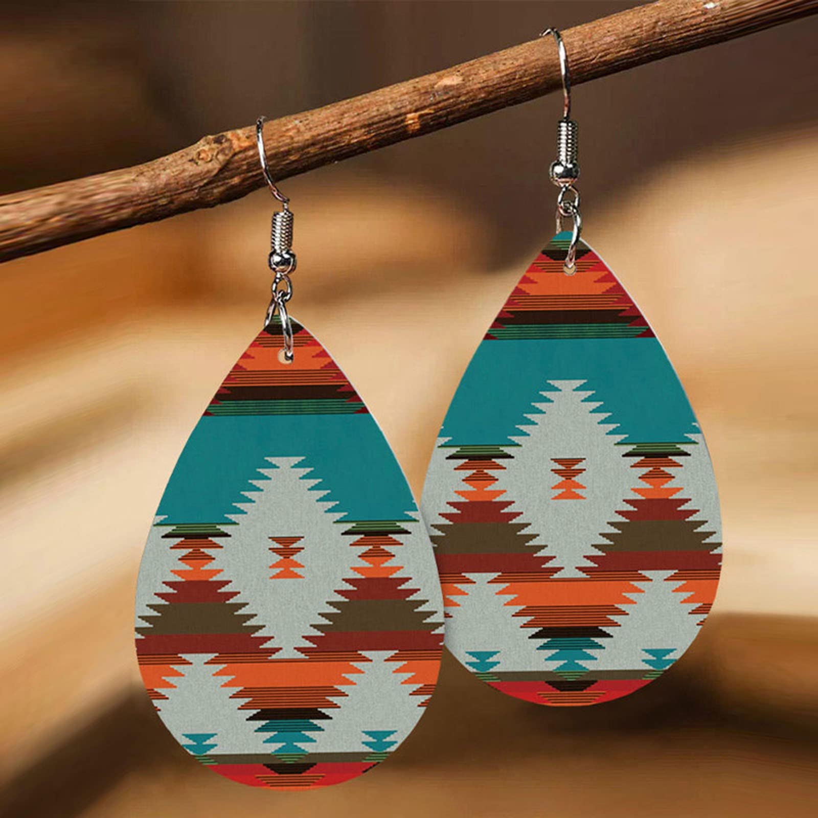 Faux Leather Teardrop Earrings for Women - Retro Water Drop Hoop Earrings in Blue - One Size - Perfect for Casual Wear, Parties & Boho Fashion