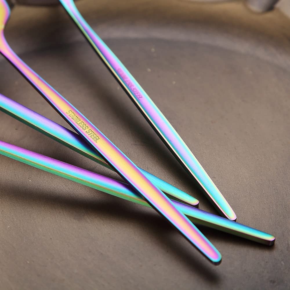 6-Piece Stainless Steel Rainbow Dinner Forks Set - 8.4