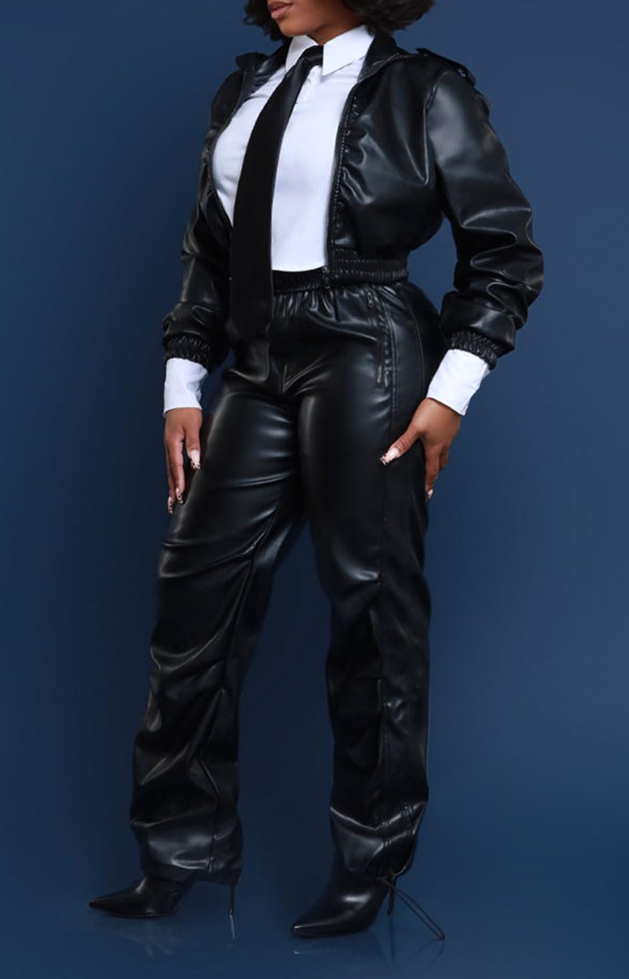 Hibshaby Women's Faux Leather High Waist Pants - Trendy Black Trousers for Work & Night Out