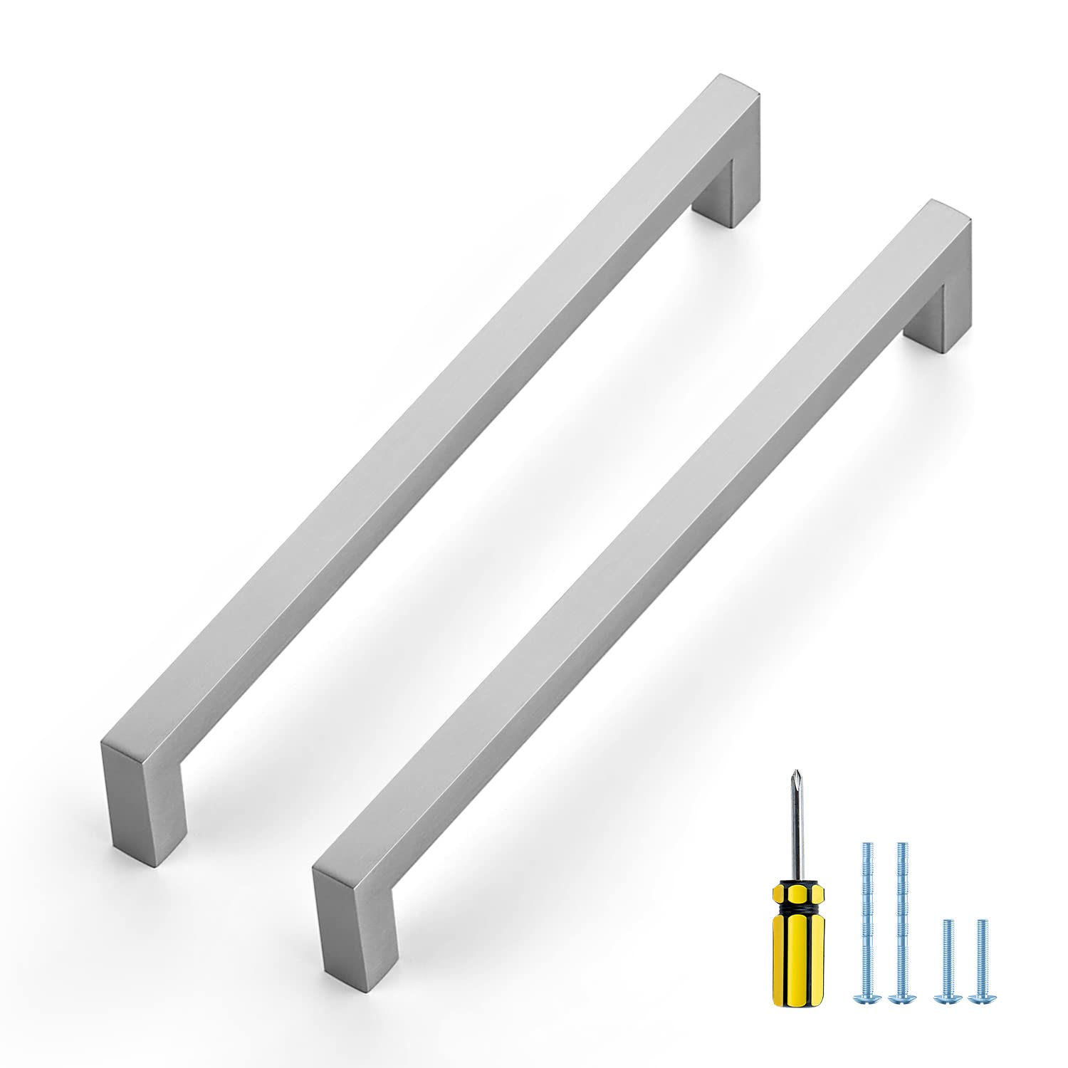 Ravinte 15 Pack Brushed Nickel Cabinet Pulls - 8-4/5 Inch Stainless Steel Square Kitchen Cabinet Handles with Screws & Screwdriver Included - Perfect for Modern Kitchen Cabinets, Bathroom Vanities & Furniture Drawers