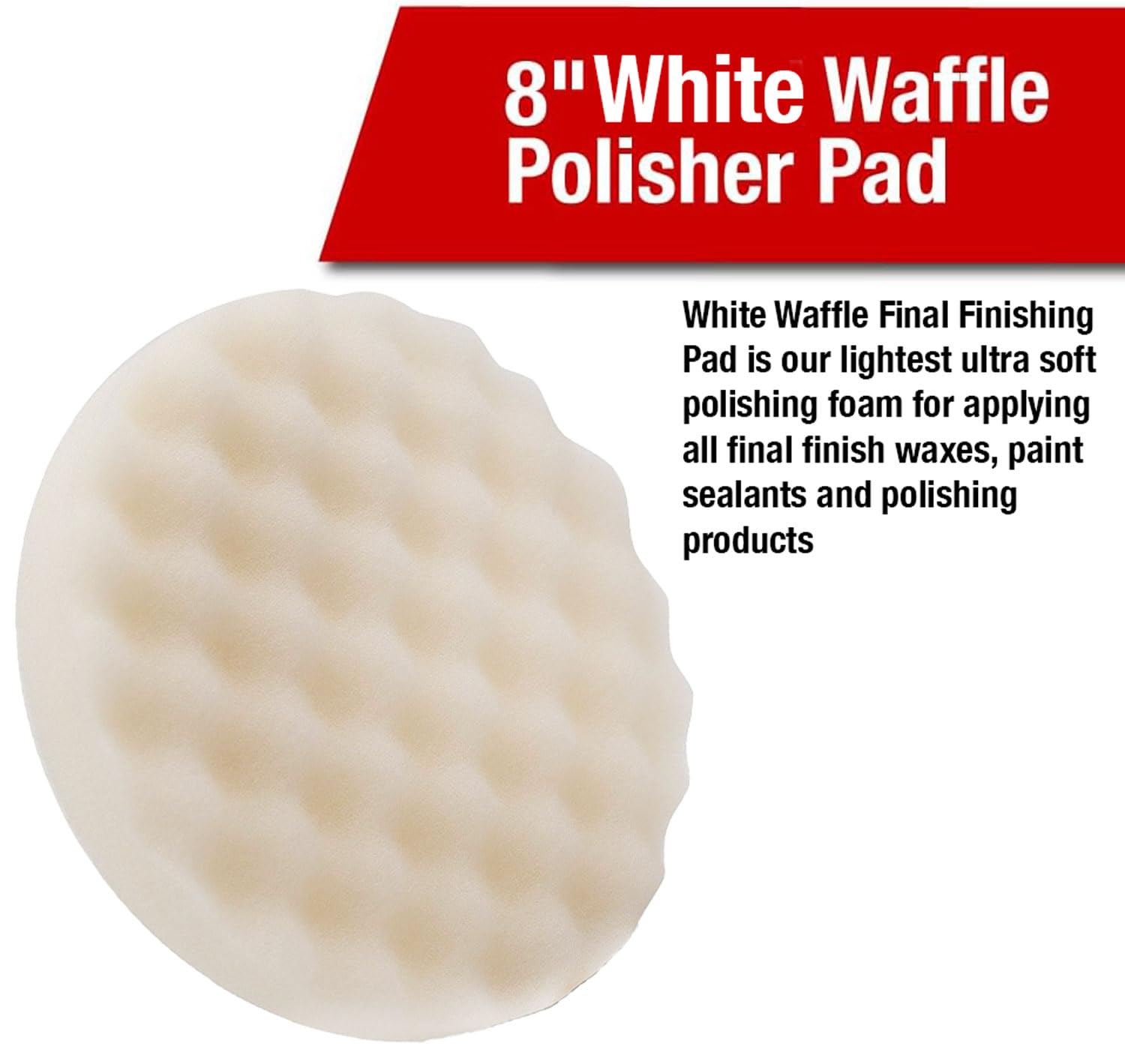 LAUCO 8 Inch White Foam Waffle Buffing Pad - Single Sided Hook & Loop Polishing Pad for Car Detailing, Wax Application & Final Buffing - Perfect for Automotive Paint Correction & Surface Restoration (203.2mm)