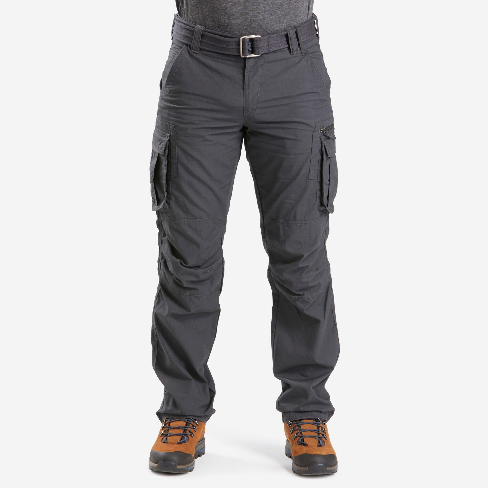 Forclaz Men's Travel Backpacking Cargo Pants - Lightweight Quick-Dry Hiking Pants with Multiple Pockets, TRAVEL 100 Grey - Perfect for Outdoor Adventures, Camping & Travel