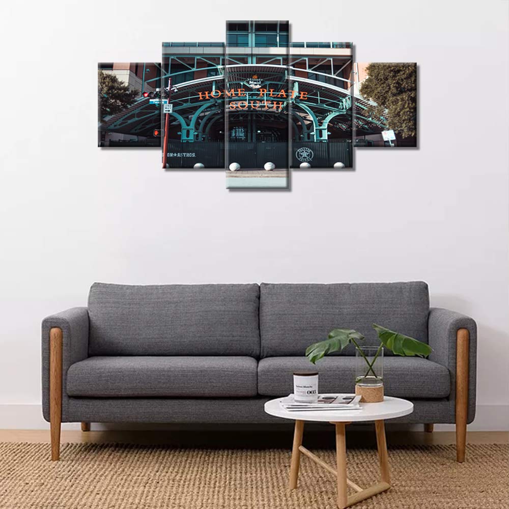 TUMOVO Texas Houston Baseball Stadium Canvas Art - 5 Piece Framed Wall Decor for Living Room, Bedroom & Office - Ready to Hang Baseball Ballpark Paintings (60