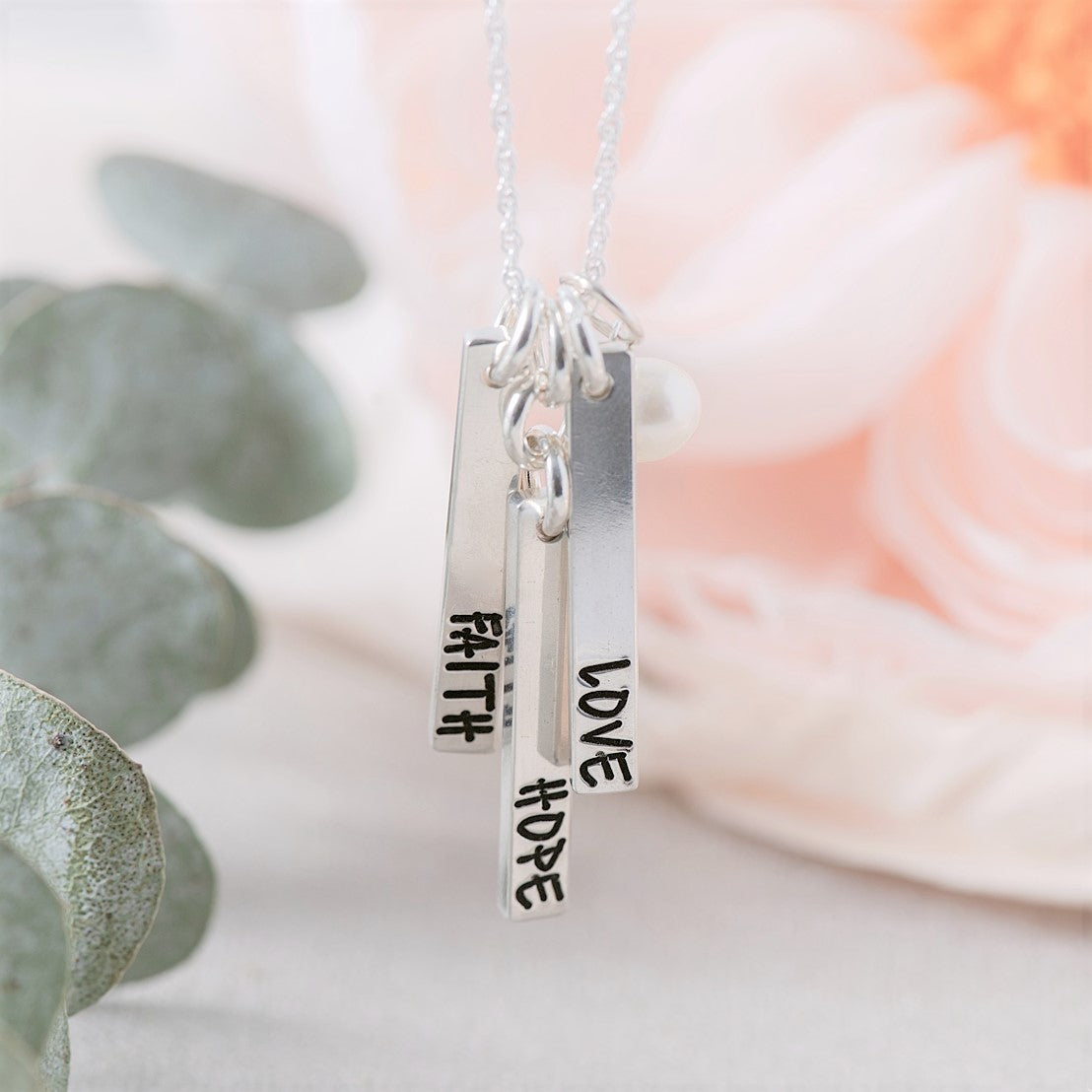 Sterling Silver Faith Hope Love Vertical Bar Necklace with 1 Corinthians 13 Bible Verse - Inspirational Jewelry Gift for Women, Christian Religious Necklace for Daily Wear & Special Occasions