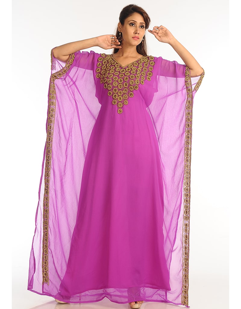 Exquisite Arabic Purple Georgette Farasha with Handcrafted Zari Embroidery - Perfect for Weddings, Parties & Special Occasions