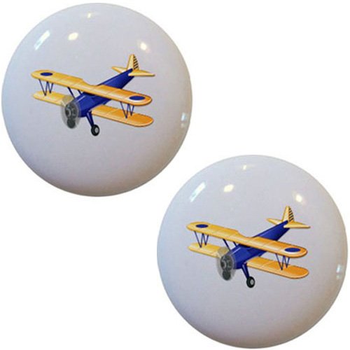 Vintage Blue Airplane Biplane Ceramic Drawer Pull Knobs - Set of 2 - Handmade Cabinet Hardware for Kitchen, Bathroom & Furniture Restoration - Perfect for DIY Home Decor Projects