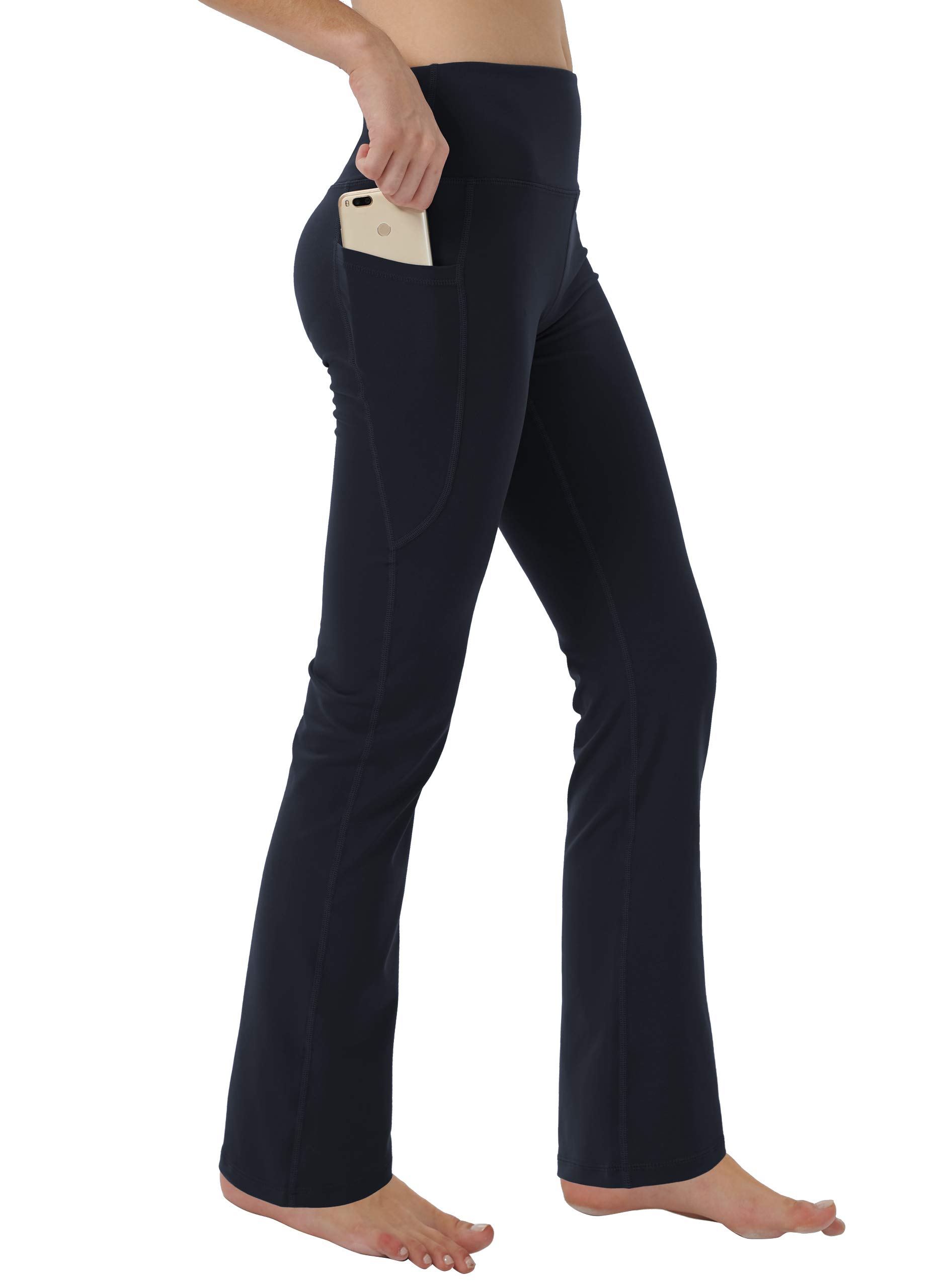 Women's Bootleg Yoga Pants with Hidden Pockets - High Waisted Tummy Control Running Leggings, Long Bootcut Workout Pants for Yoga, Gym & Lounge Wear