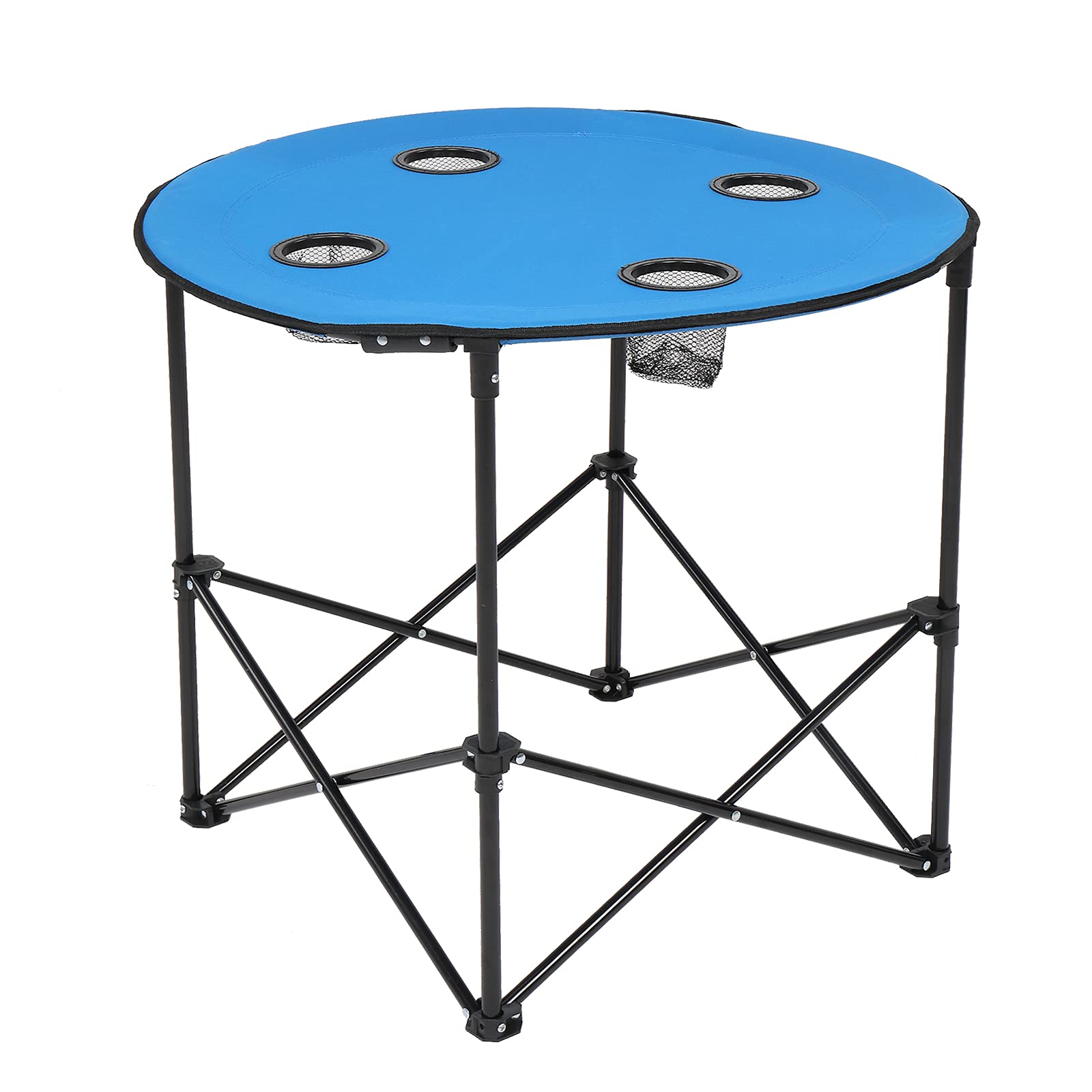 Heavy Duty Oxford Cloth Steel Round Folding Table - Portable Outdoor Camping Table with 4 Cup Holders for Beach, Lawn, Travel & Picnics | Perfect for Backyard BBQs, Tailgating & RV Adventures